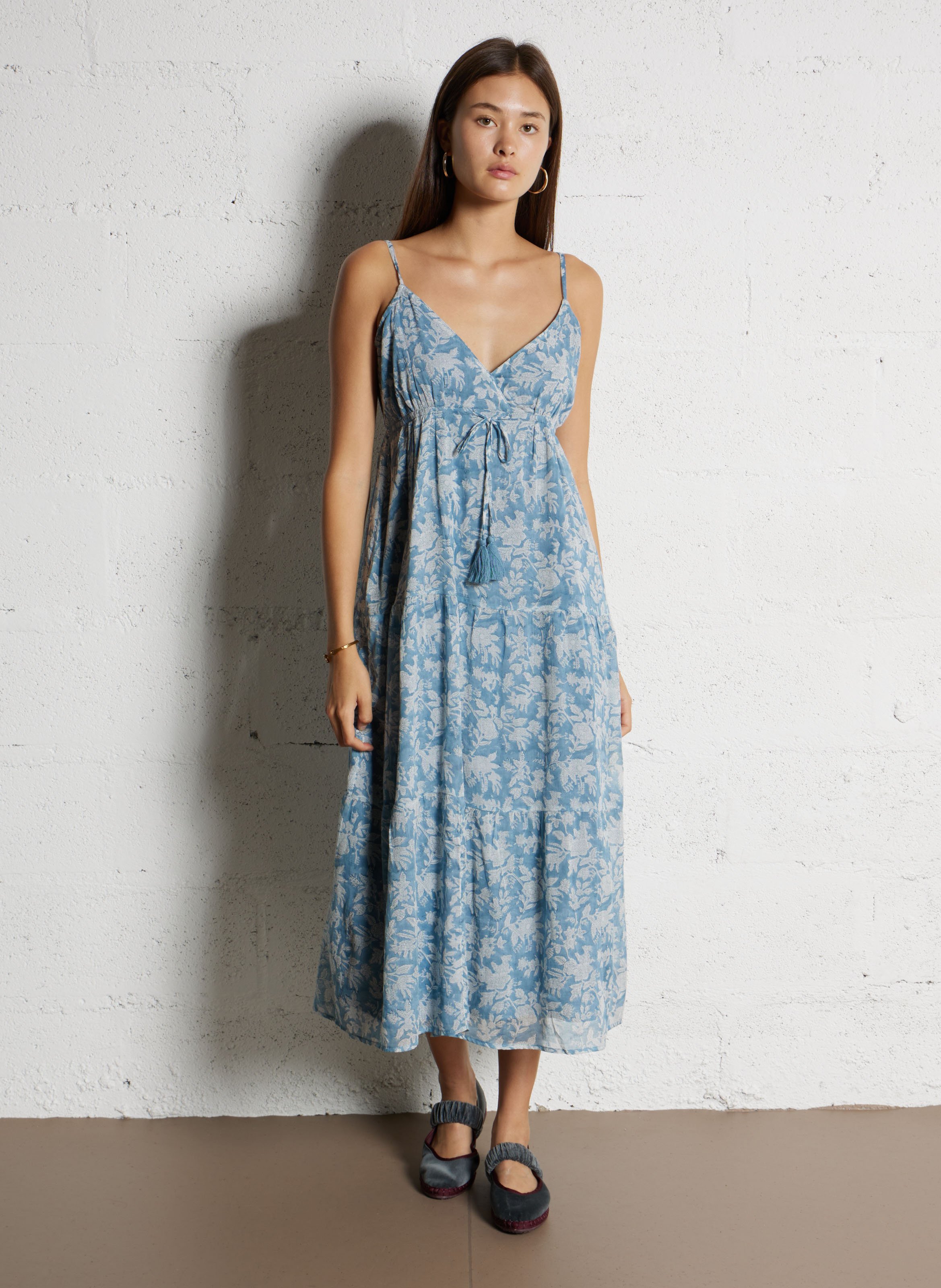 Printed cotton midi dress MAISON 123 Blue