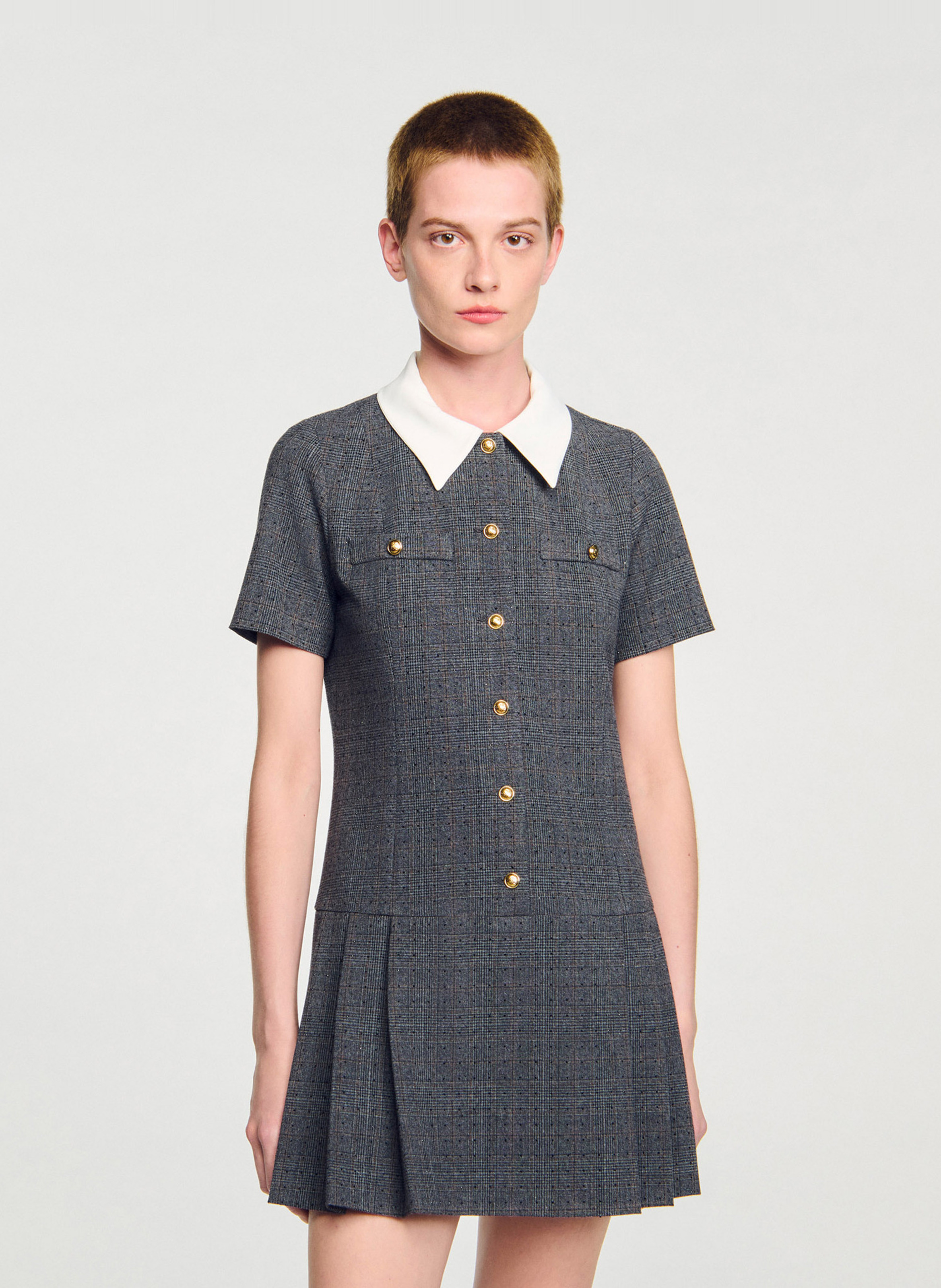 Robe courte boutonnée en tweed SANDRO Gris
