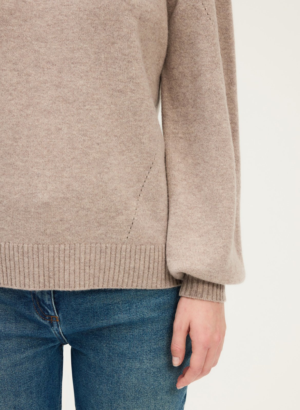 Pull droit col rond en laine ajourée PABLO Beige