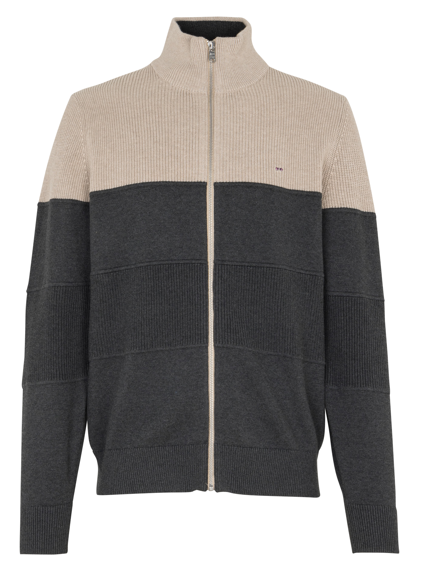 Cardigan zippé à col montant en coton EDEN PARK Gris