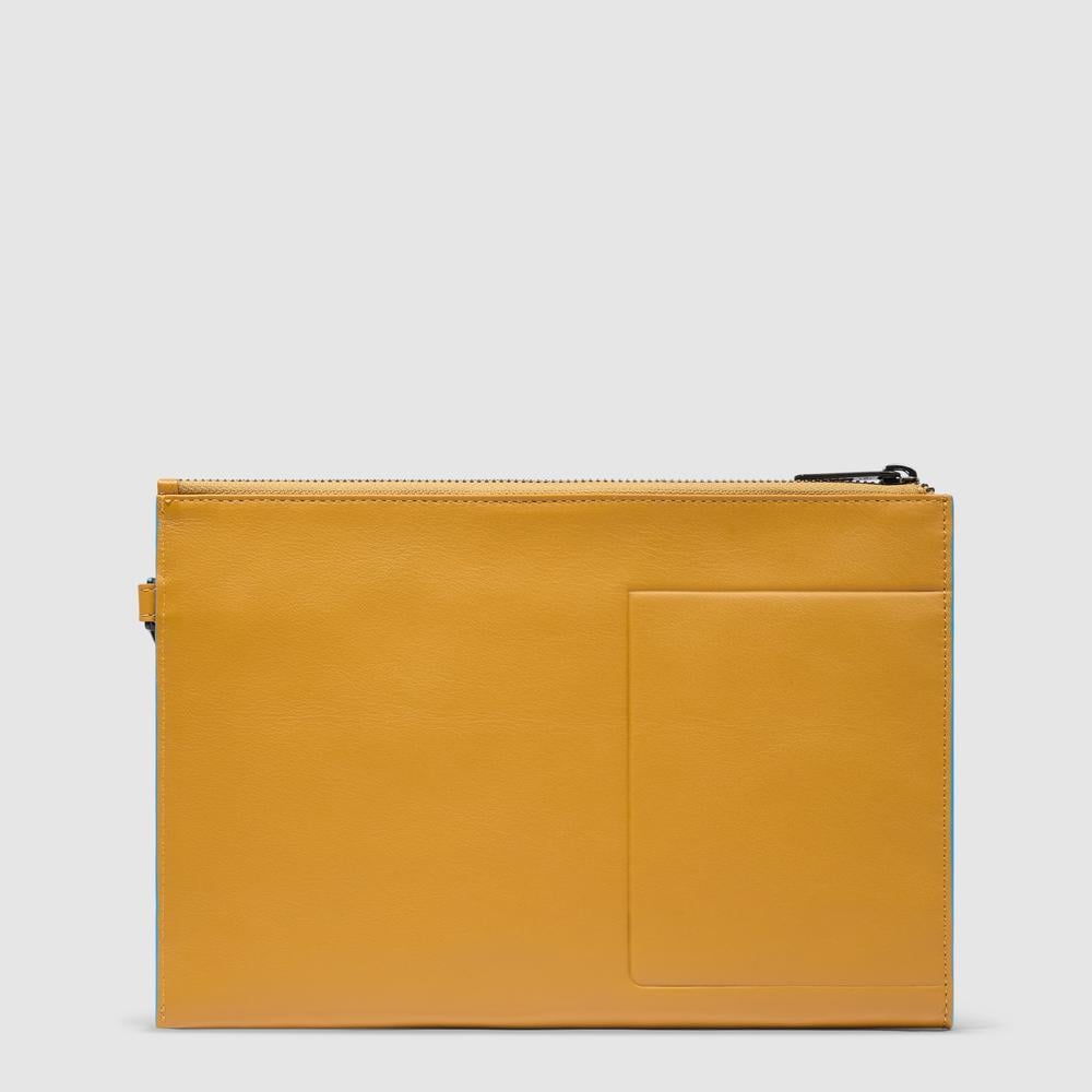 Men's leather clutch with compartment and removable handle PIQUADRO Yellow