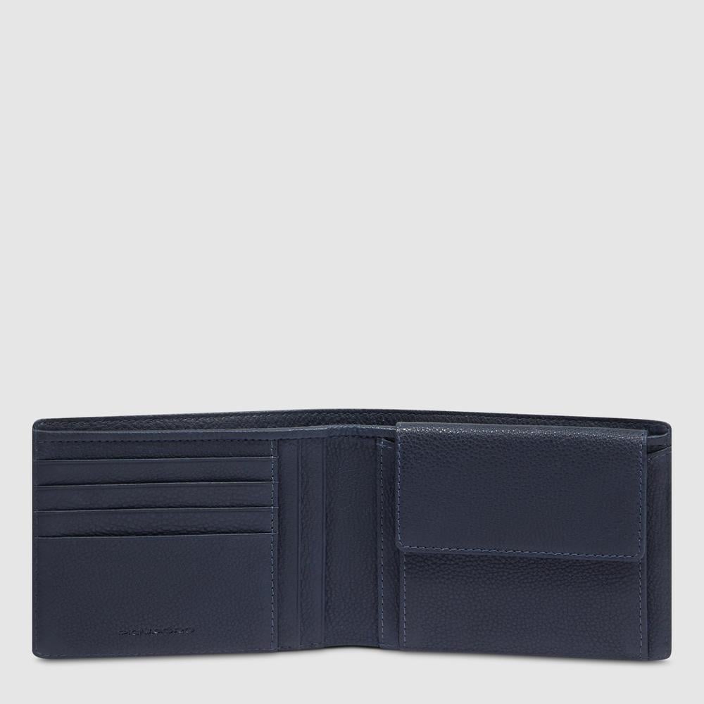 Men's wallet in recycled fabric and leather with coin pocket and RFID protection PIQUADRO Blue