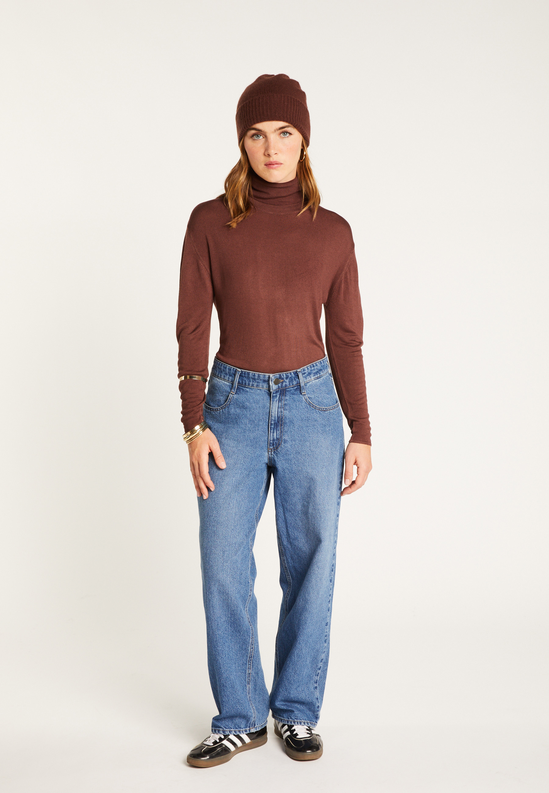 Turtleneck T-shirt in bamboo cashmere fiber MAISON MONTAGUT Brown