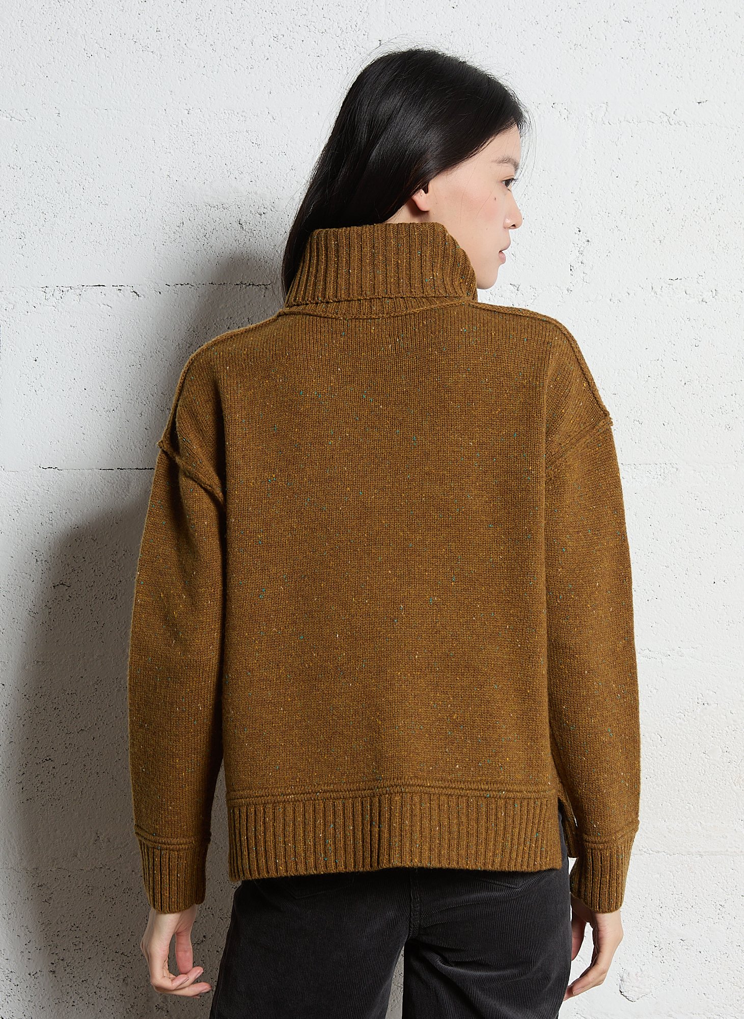 Pull ample col roulé moucheté en laine MAISON 123 Vert