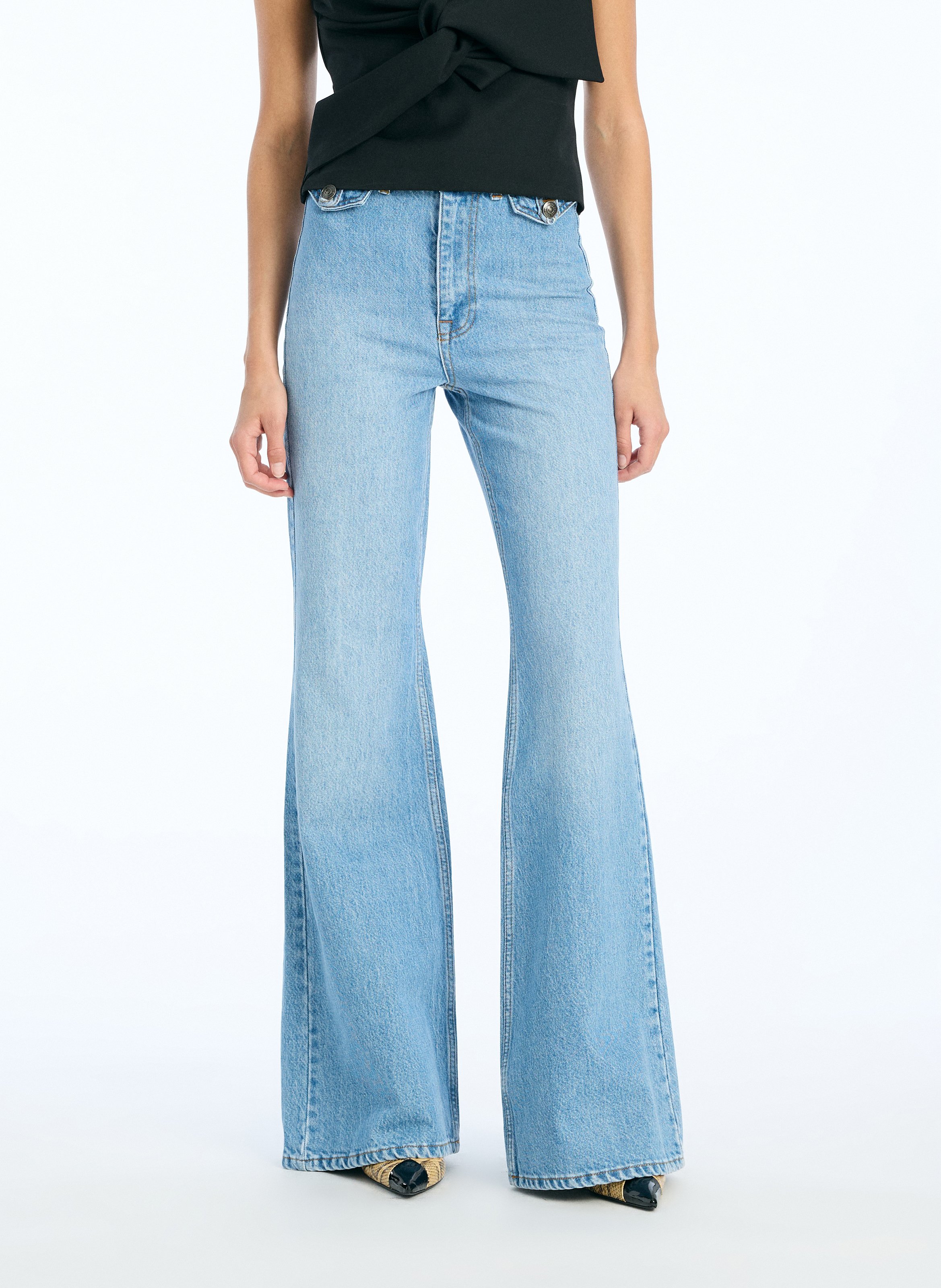 High-waisted solid color flare jeans ROTATE Blue