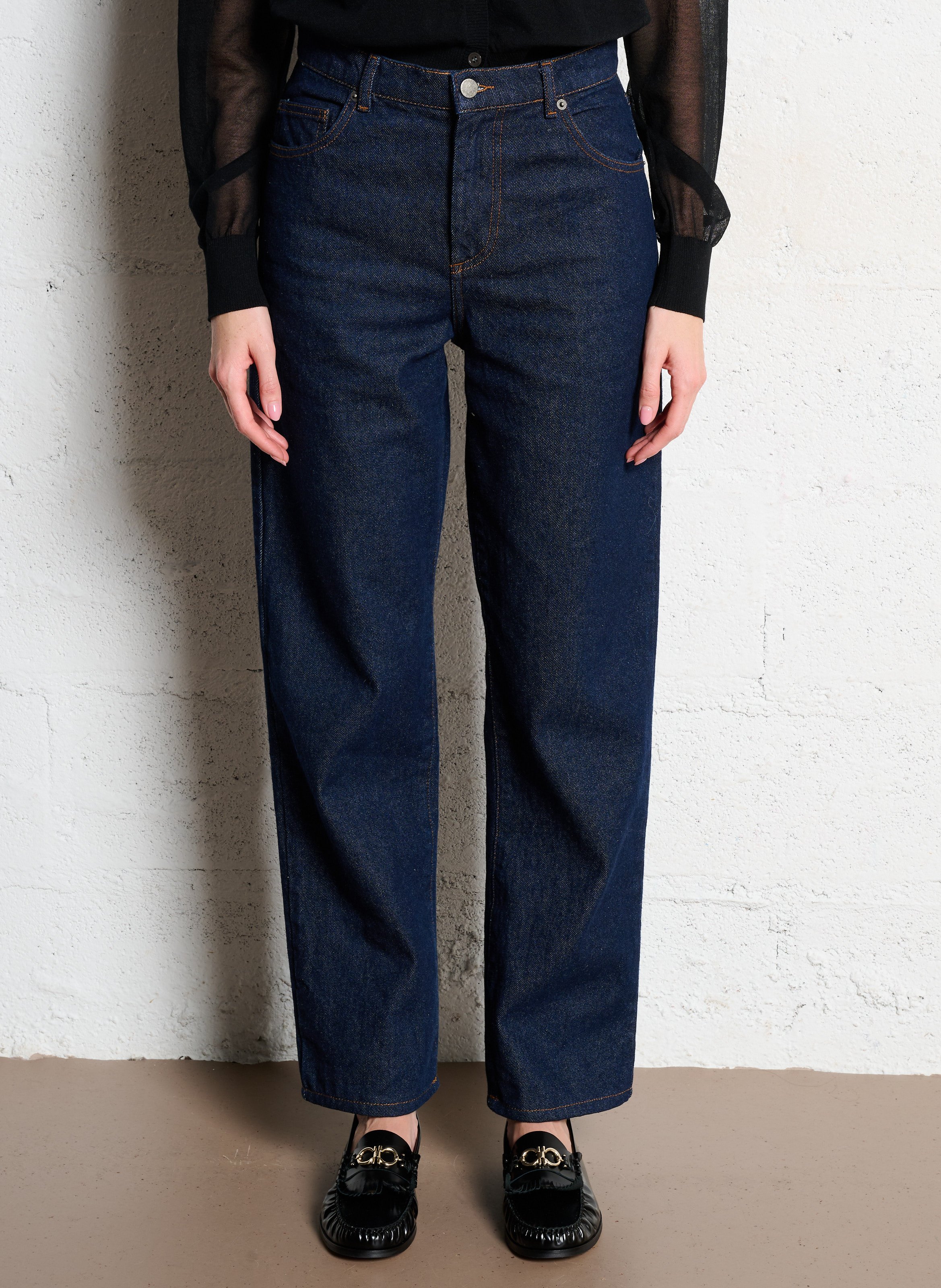 Jean droit taille haute en coton bio SOEUR Bleu