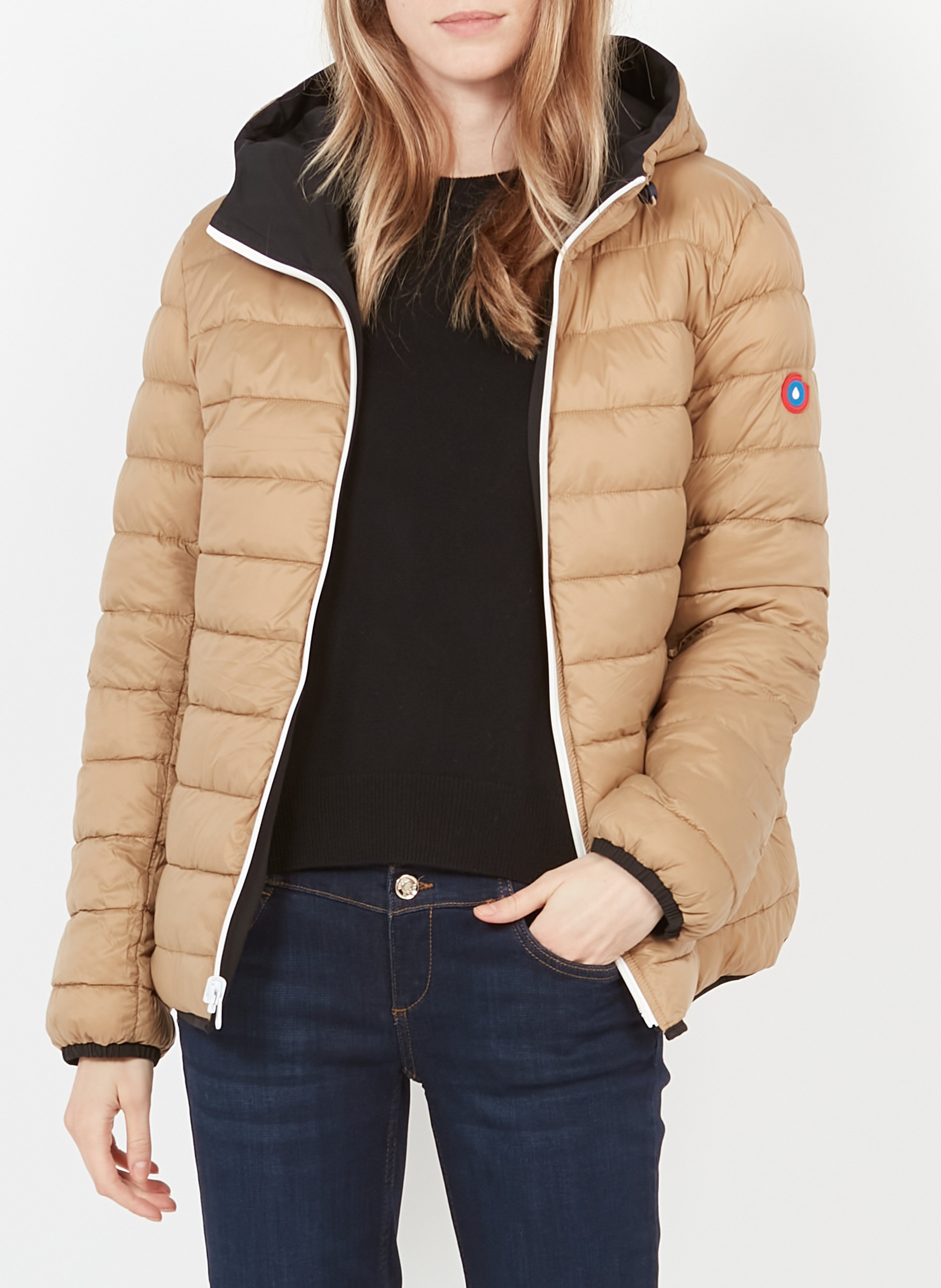 Aan twee zijden draagbaar donsjack met opstaande kraag FLOTTE Beige