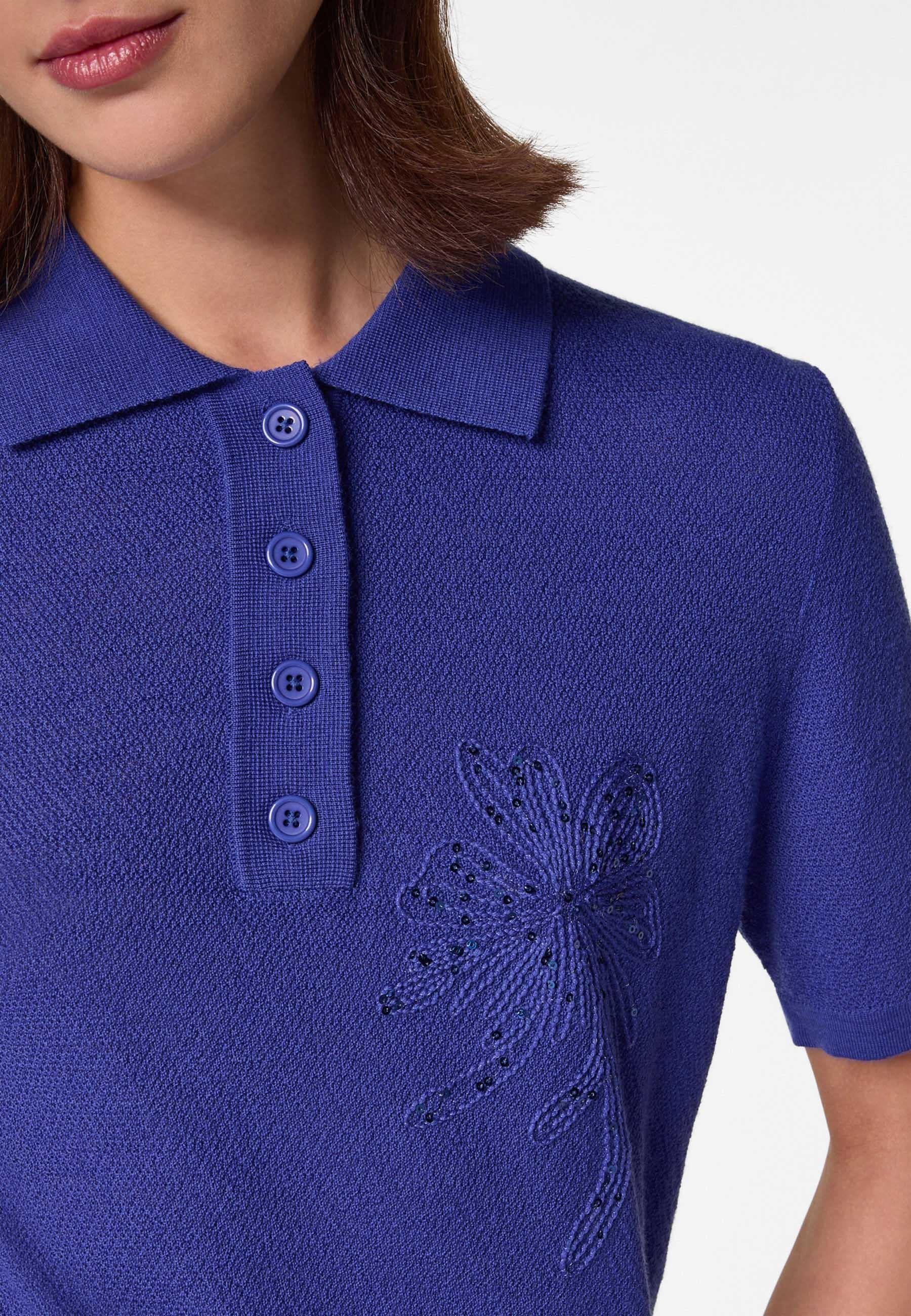 Short sleeve embroidered merino wool polo RODIER Blue