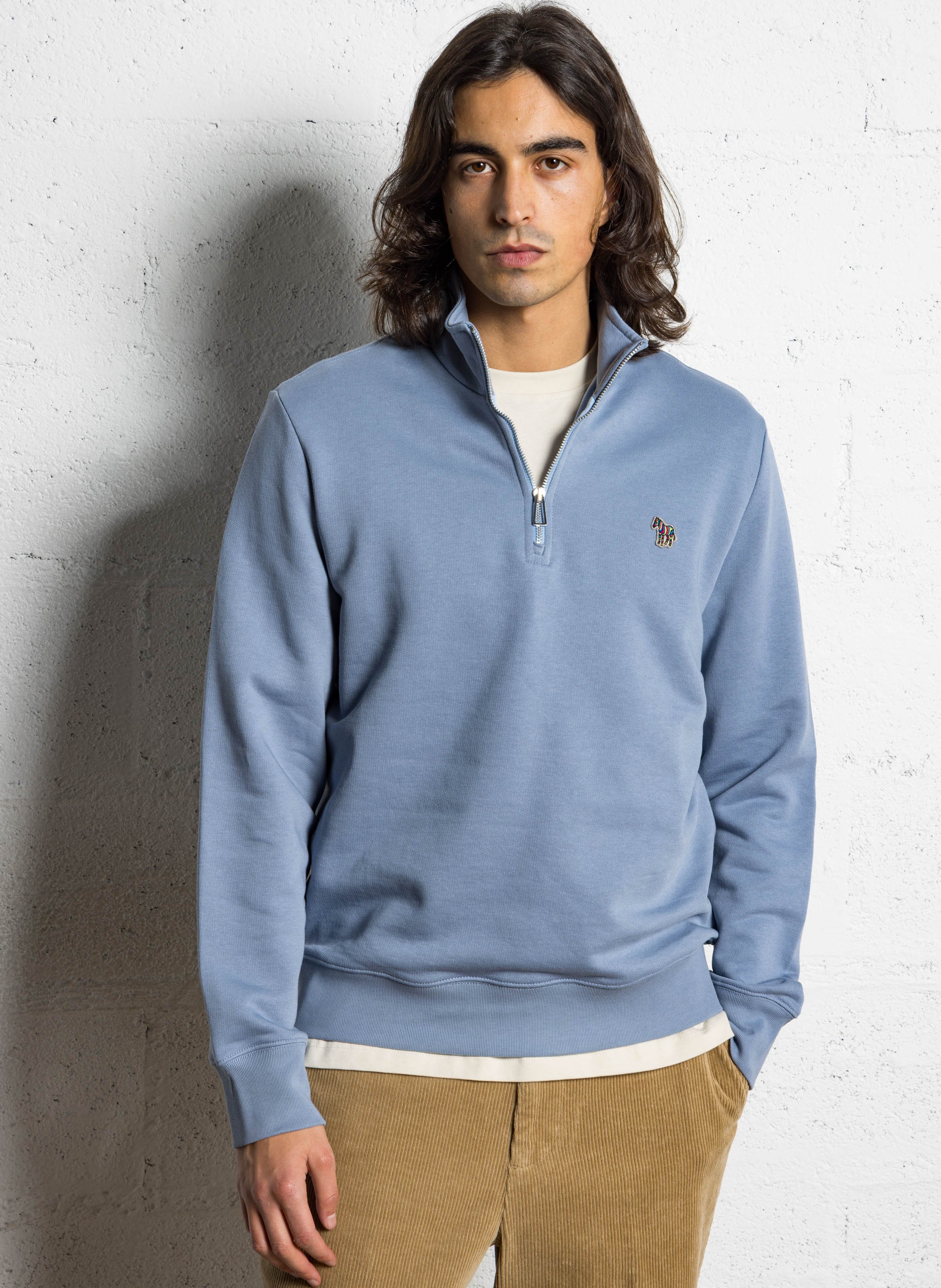 Straight sweatshirt with high collar, zip closure, and embroidery PAUL SMITH