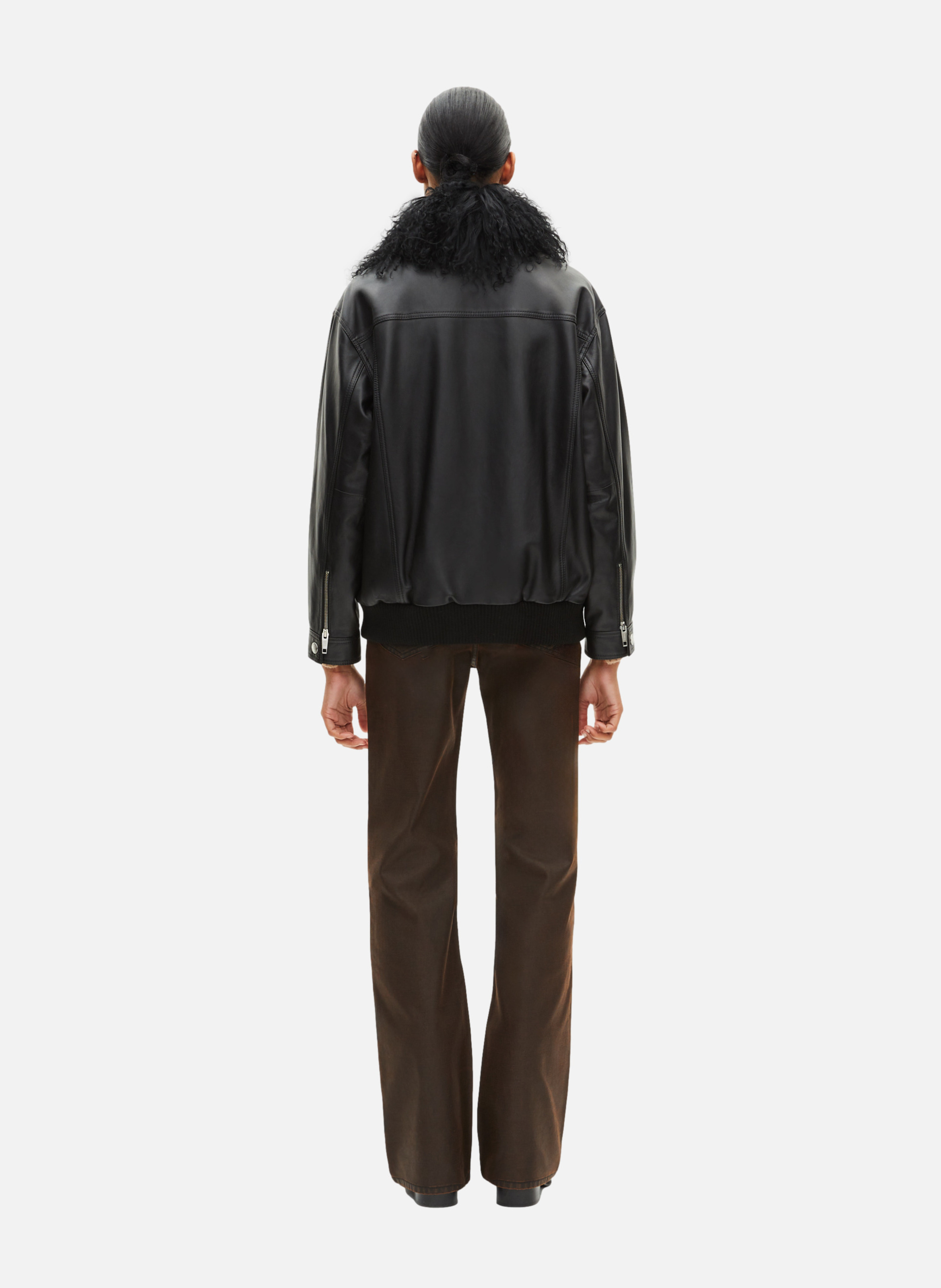 Leather jacket with removable fur collar THE KOOPLES Black