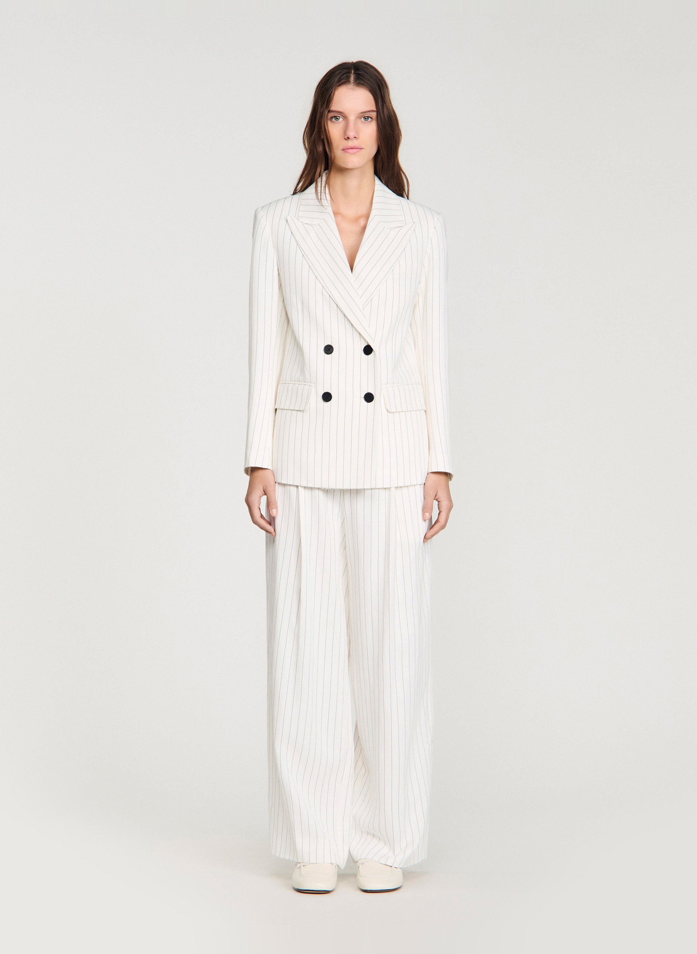 Veste ajustée col tailleur à rayures SANDRO Blanc