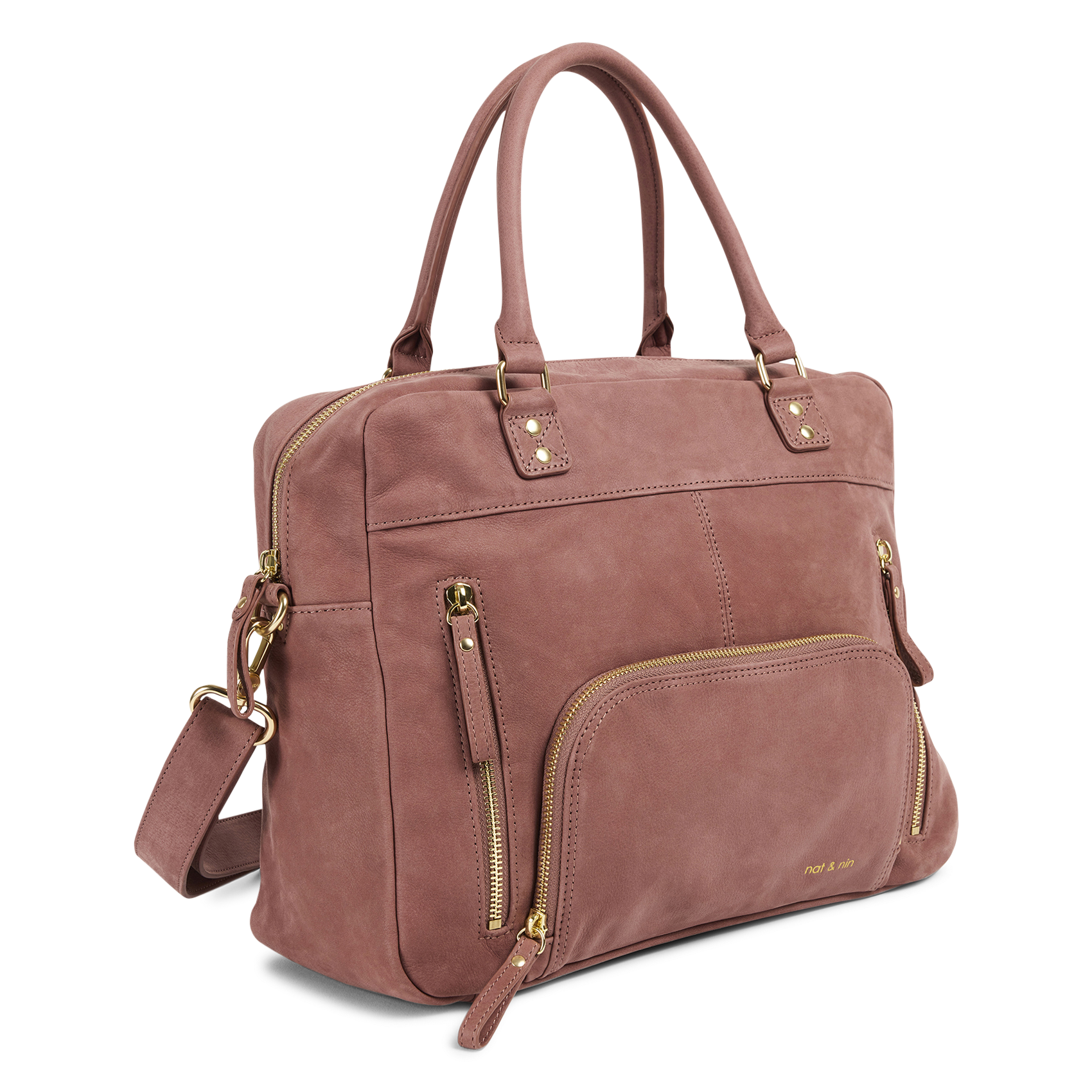 Cabas multipoches en cuir Rose