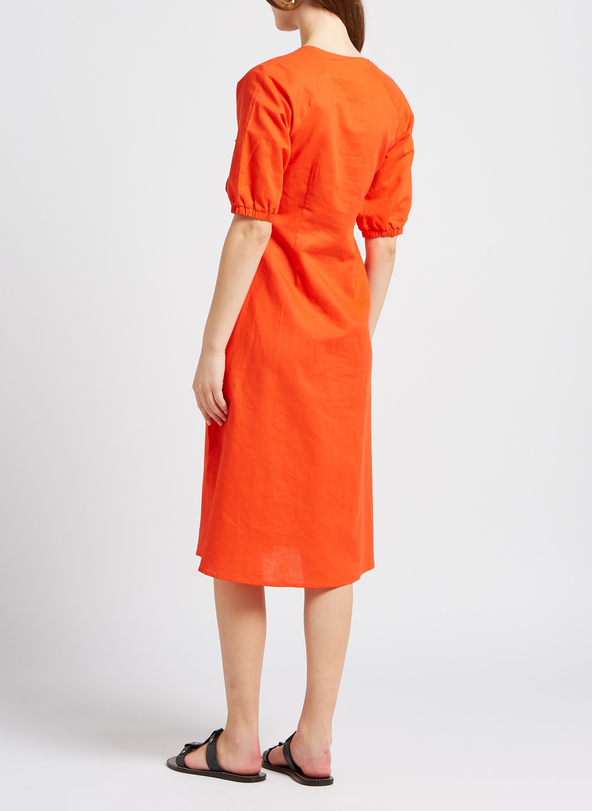 Robe midi cintrée en lin mélangé YAS Orange