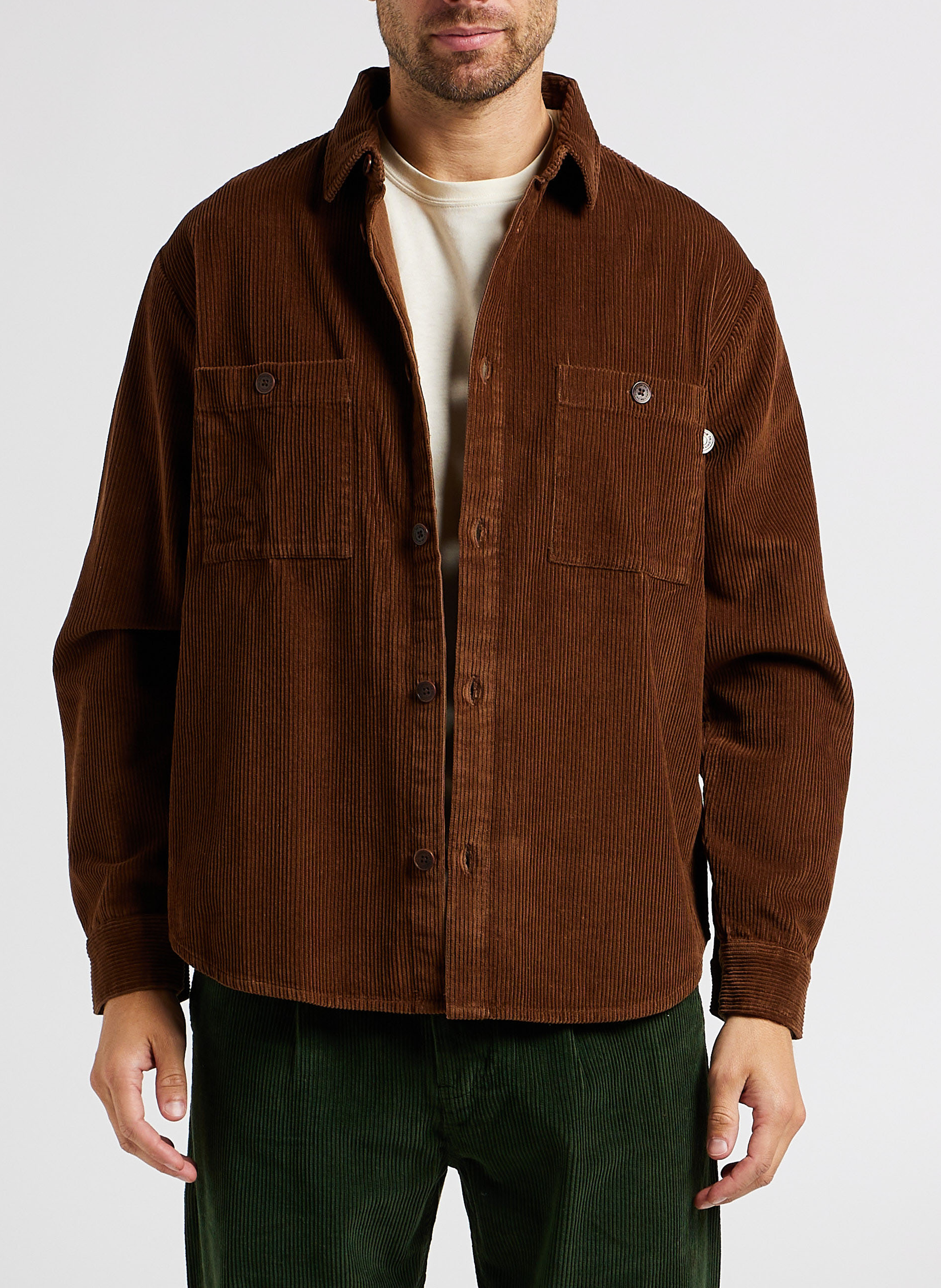 Recht overhemd van biologisch katoen met klassieke kraag THINKING MU Bruin