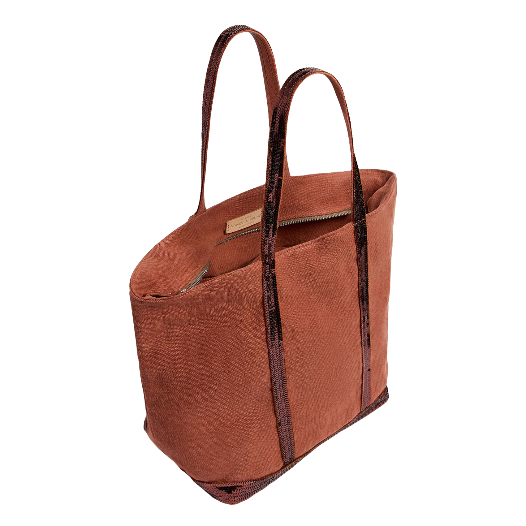 Cabas L brodé avec sequins en lin Orange