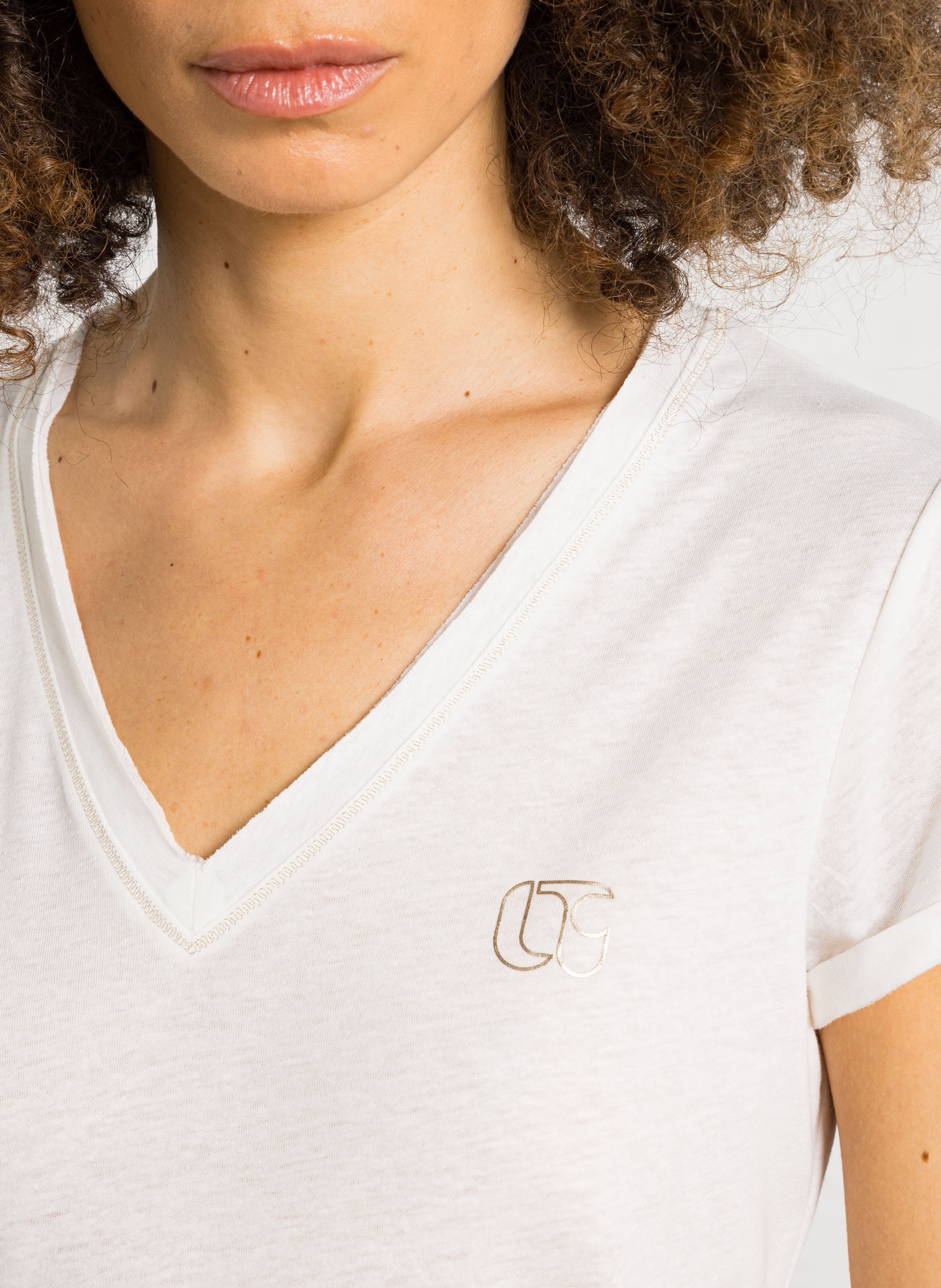 Tee-shirt ajusté col V LE TEMPS DES CERISES Blanc