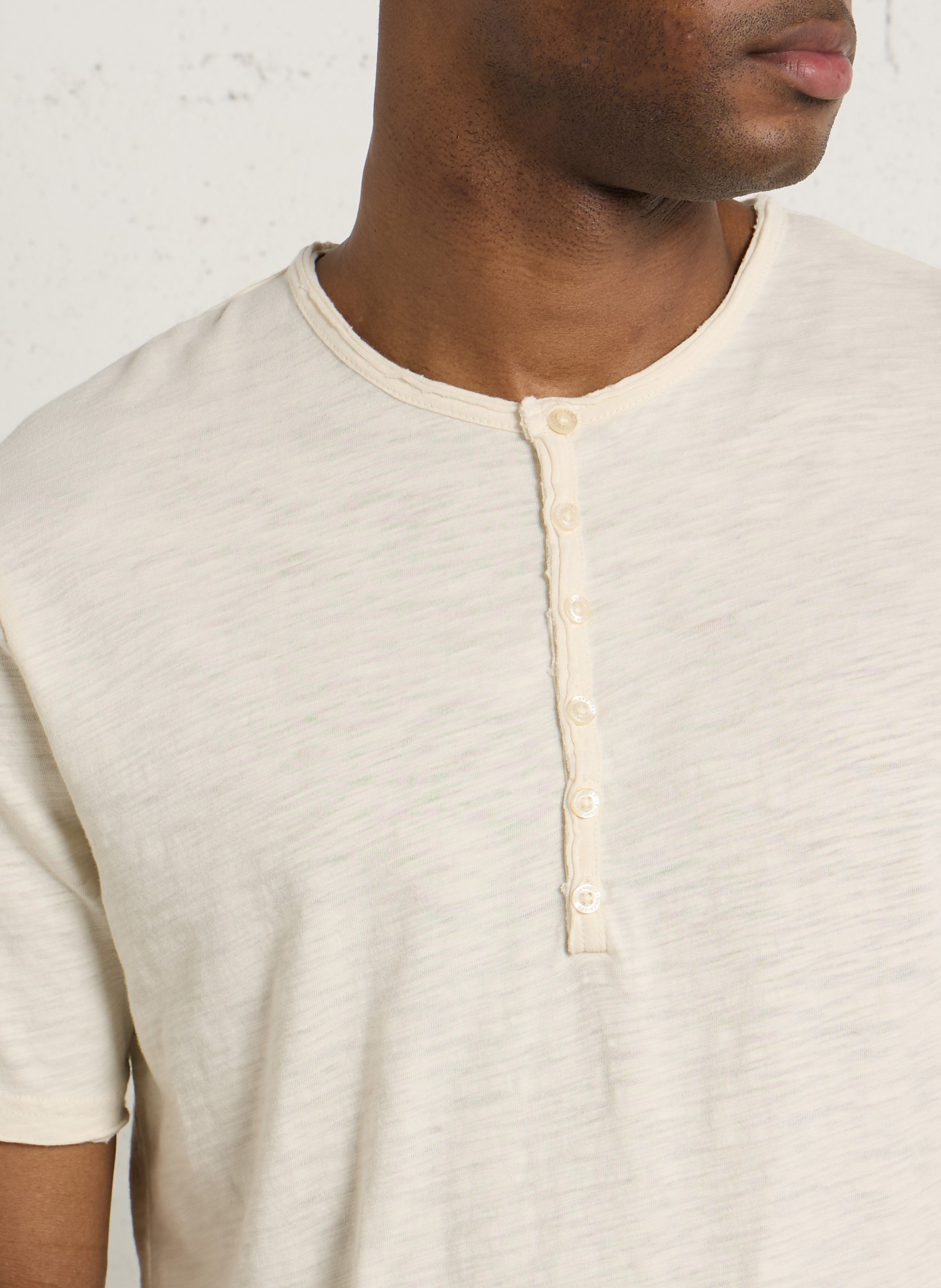 Tee-shirt droit col rond boutonné en coton LE TEMPS DES CERISES Blanc