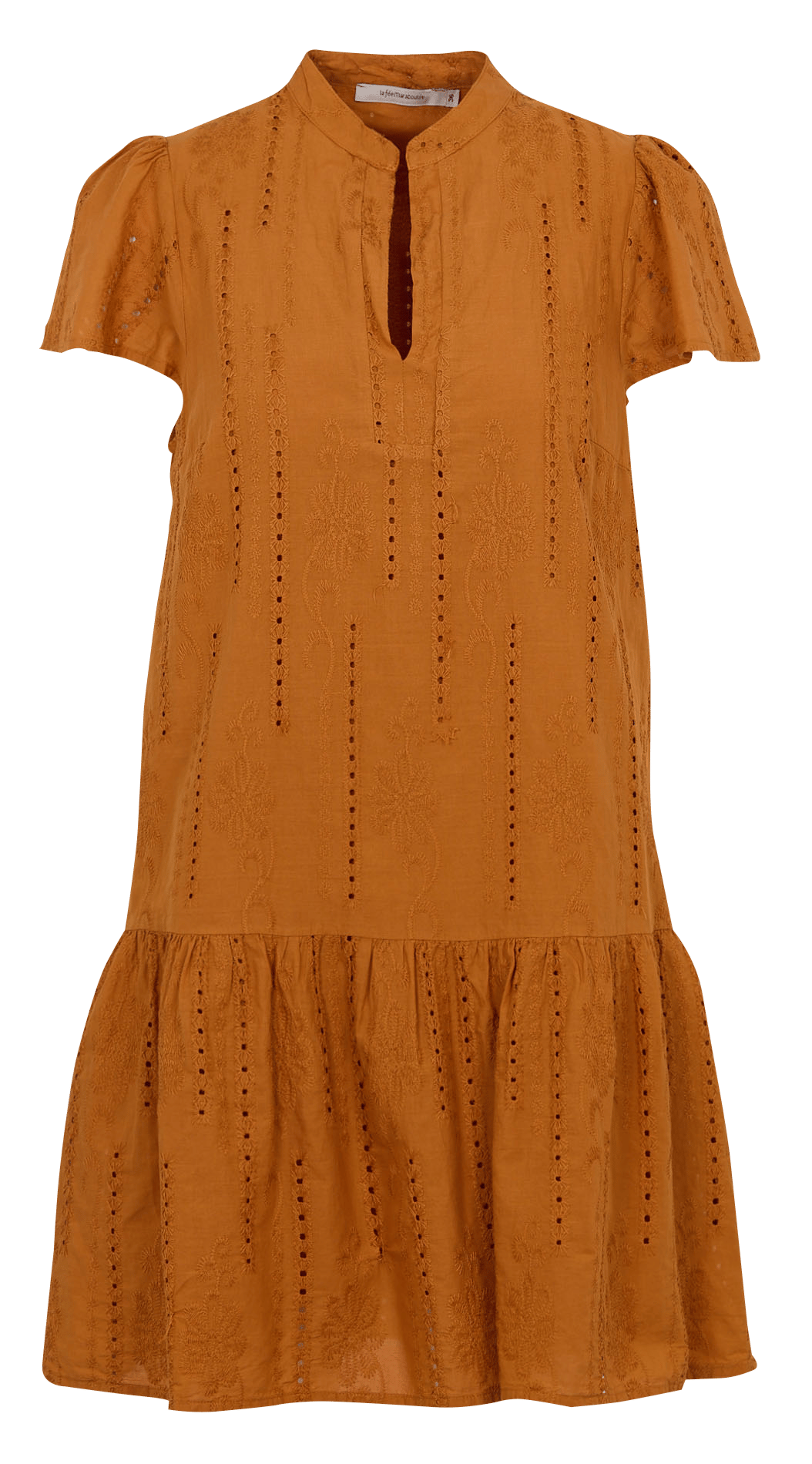 Robe courte en broderie anglaise  LA FEE MARABOUTEE Marron