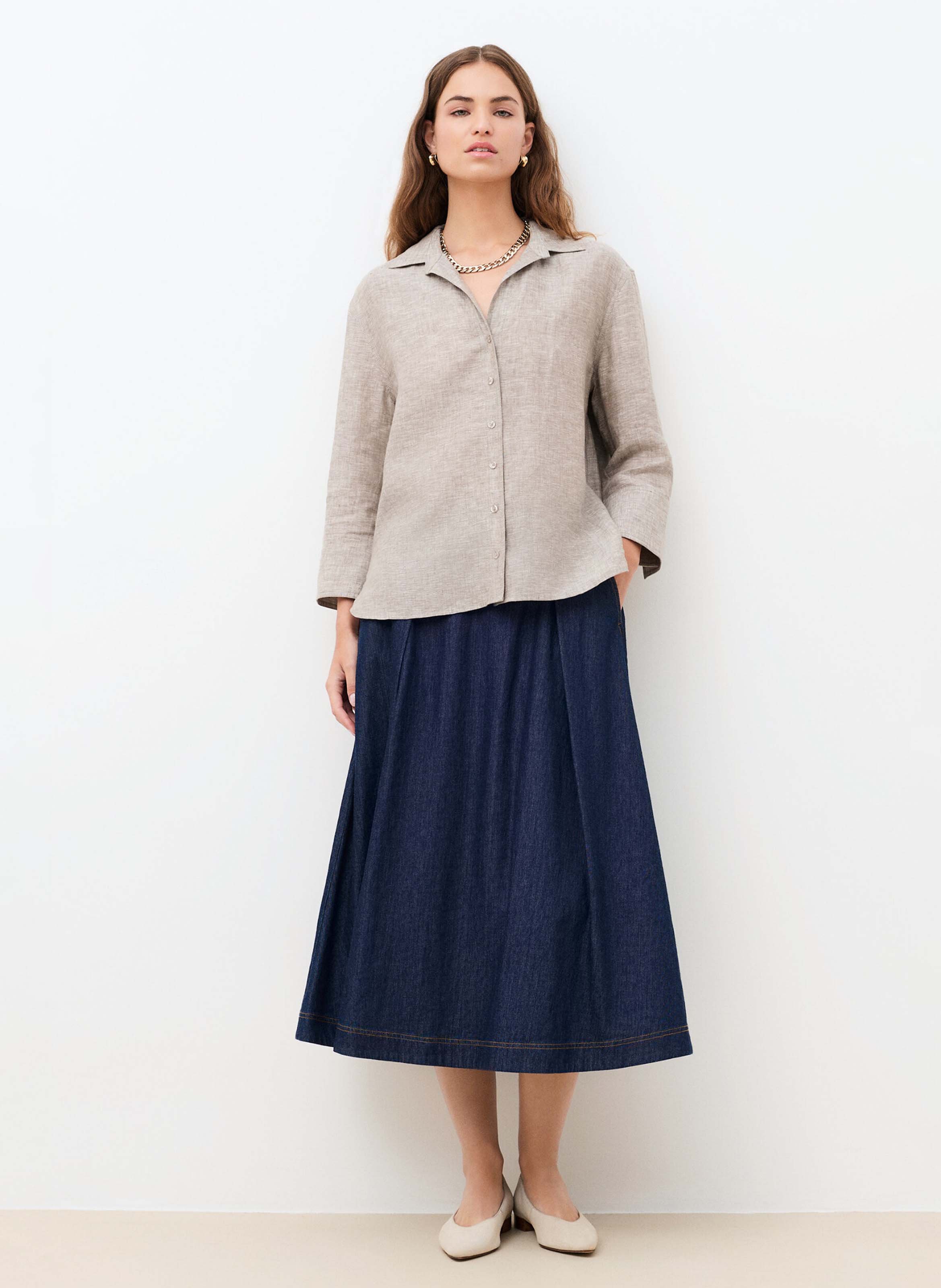 Chemise col classique en lin CAROLL Beige