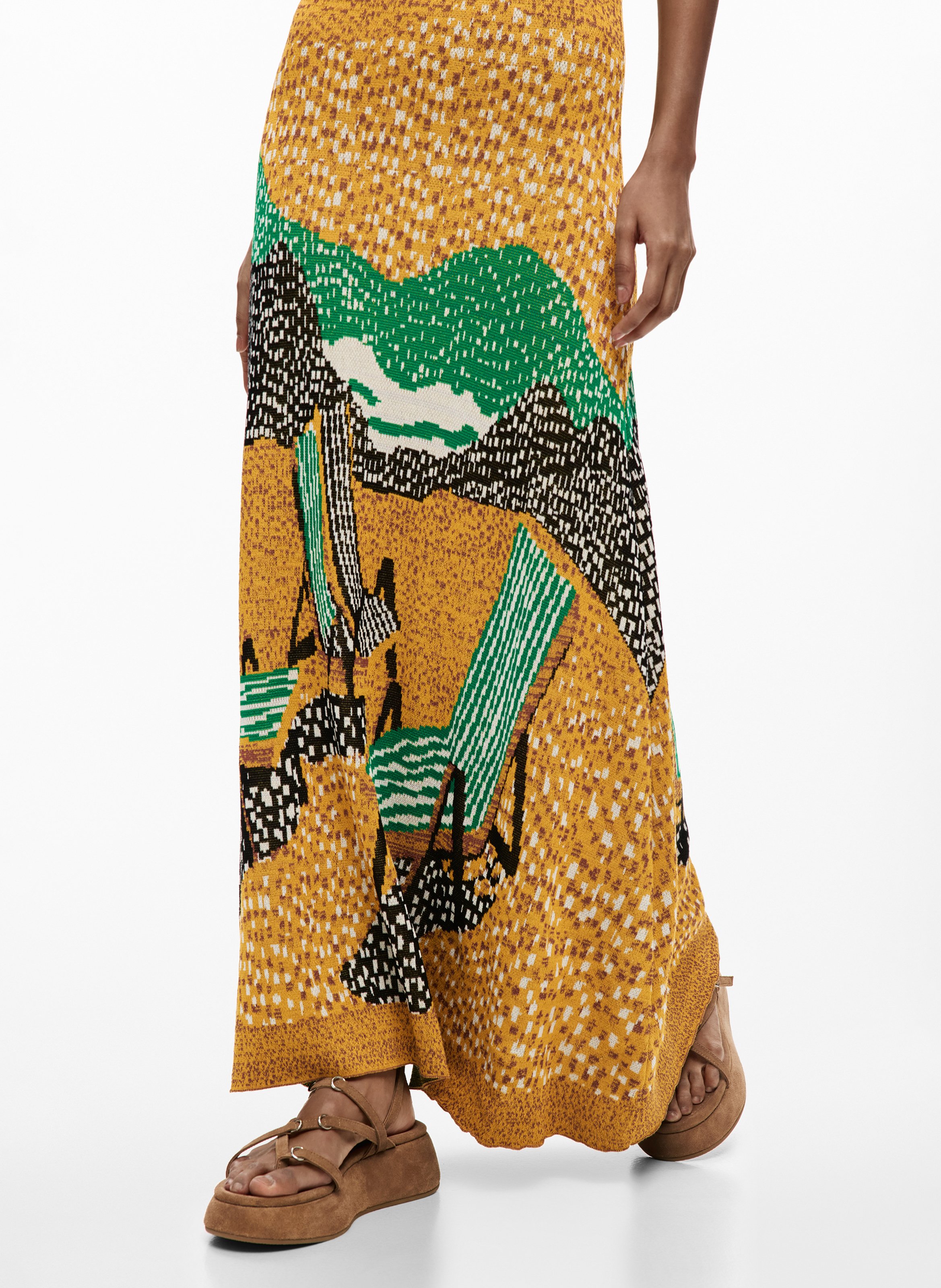 Langes Kleid mit Print DESIGUAL Gelb