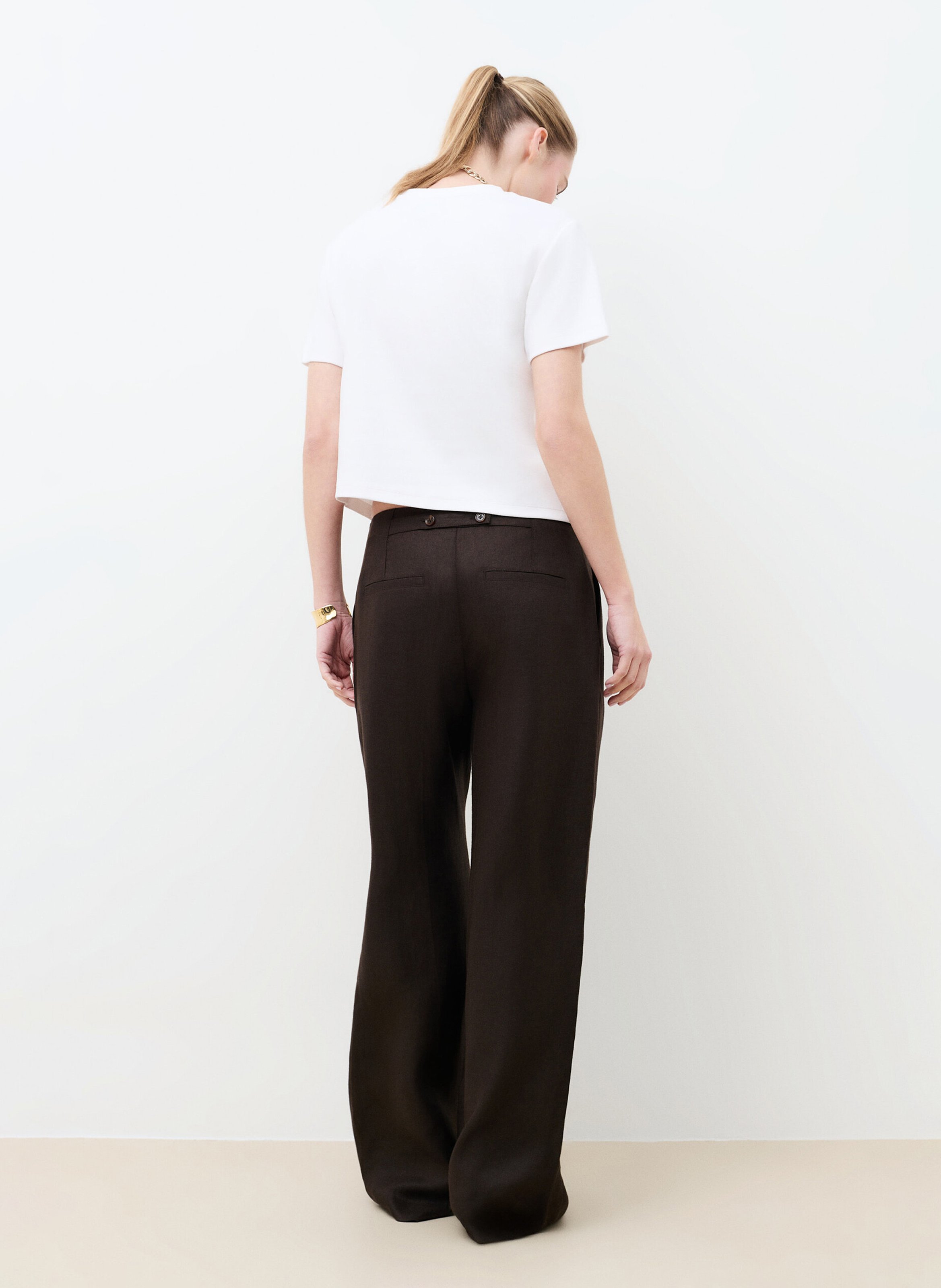Pantalon large en lin CAROLL Marron