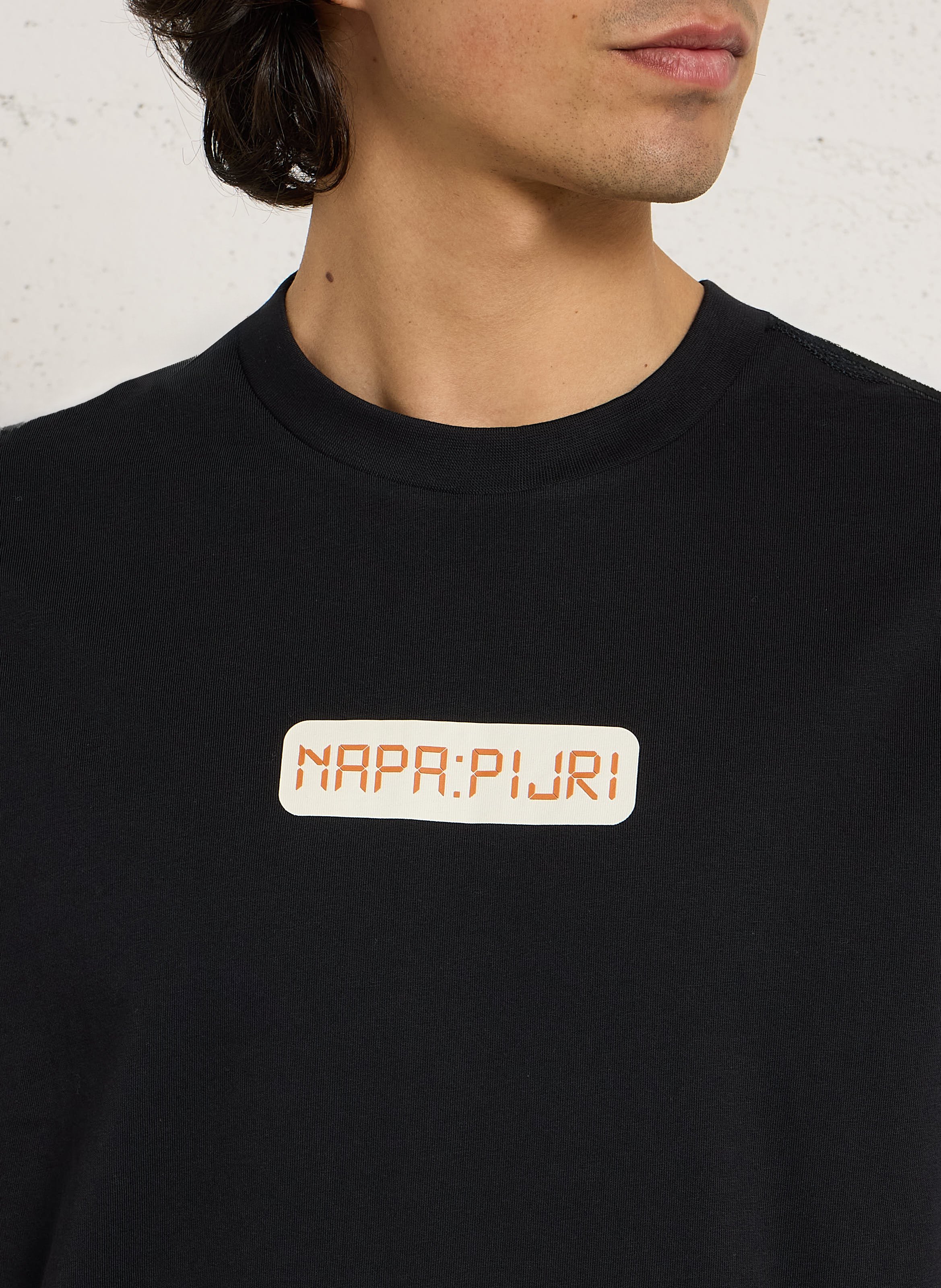 Recht, katoenen T-shirt met zeefdruk NAPAPIJRI Zwart