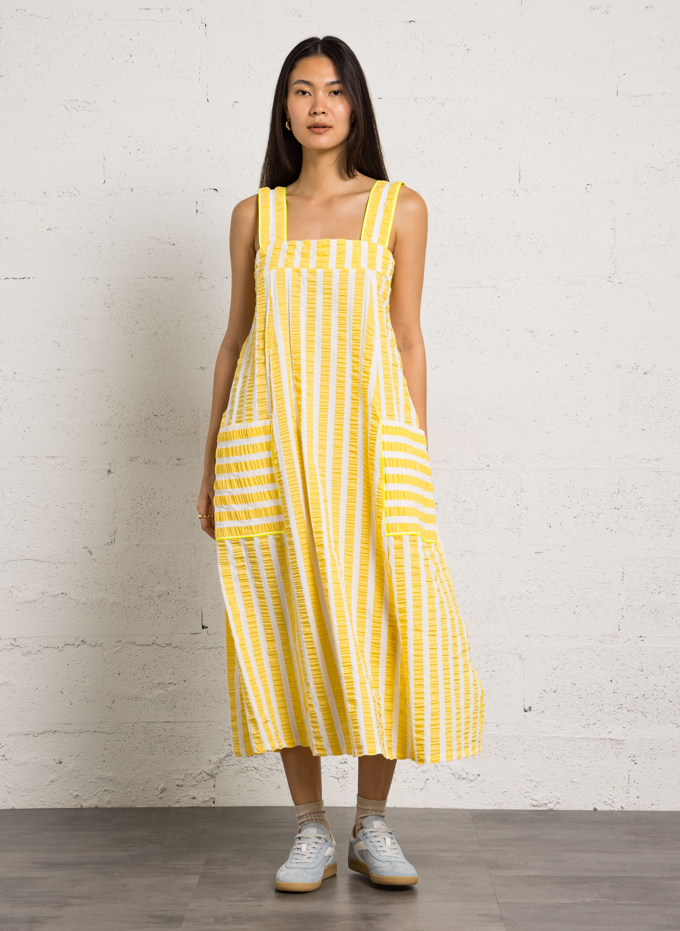 Gerade geschnittenes Midikleid aus Leinen DR BLOOM Gelb