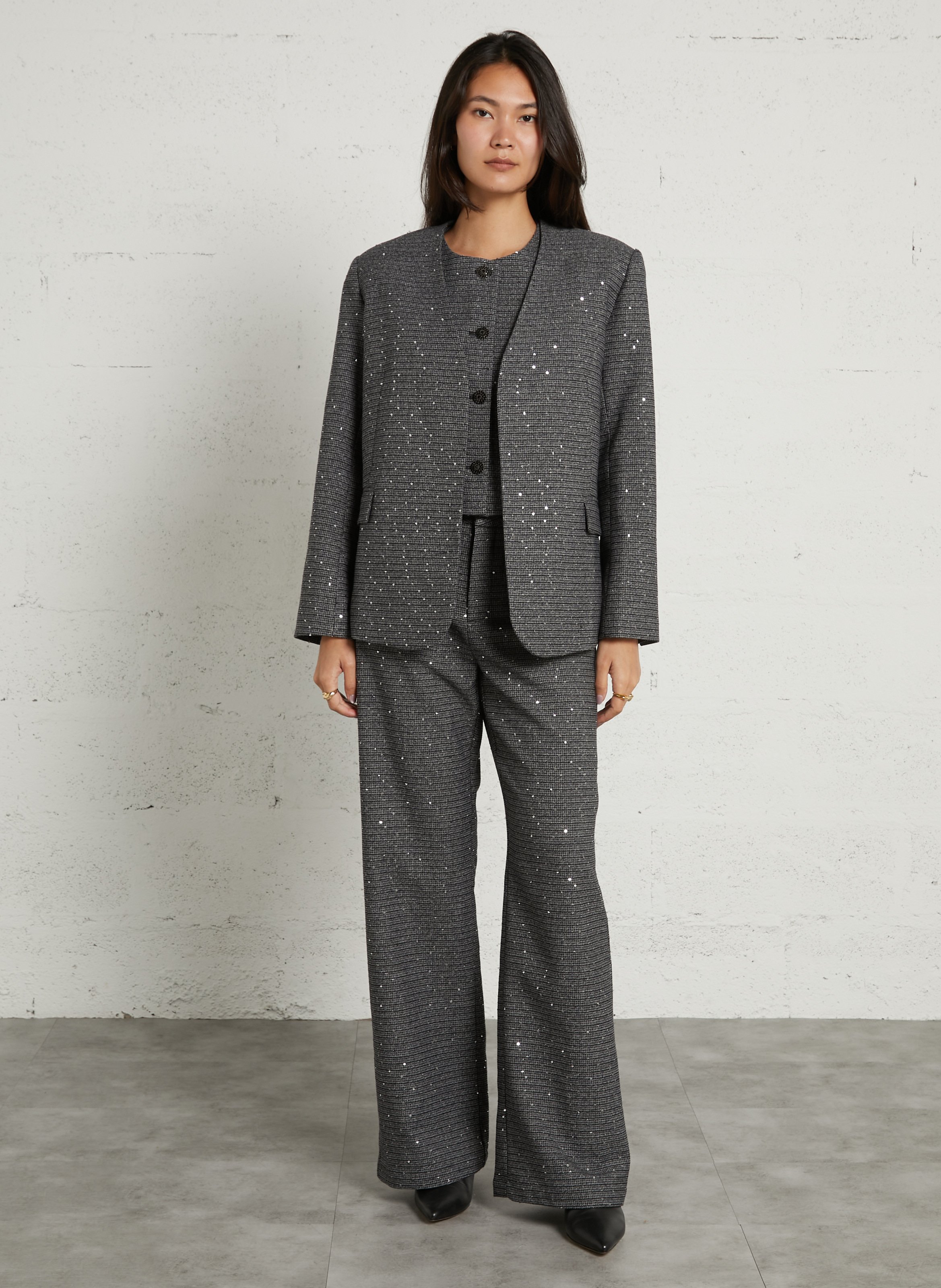 Straight jacket with jacquard sequins SUNCOO Blue