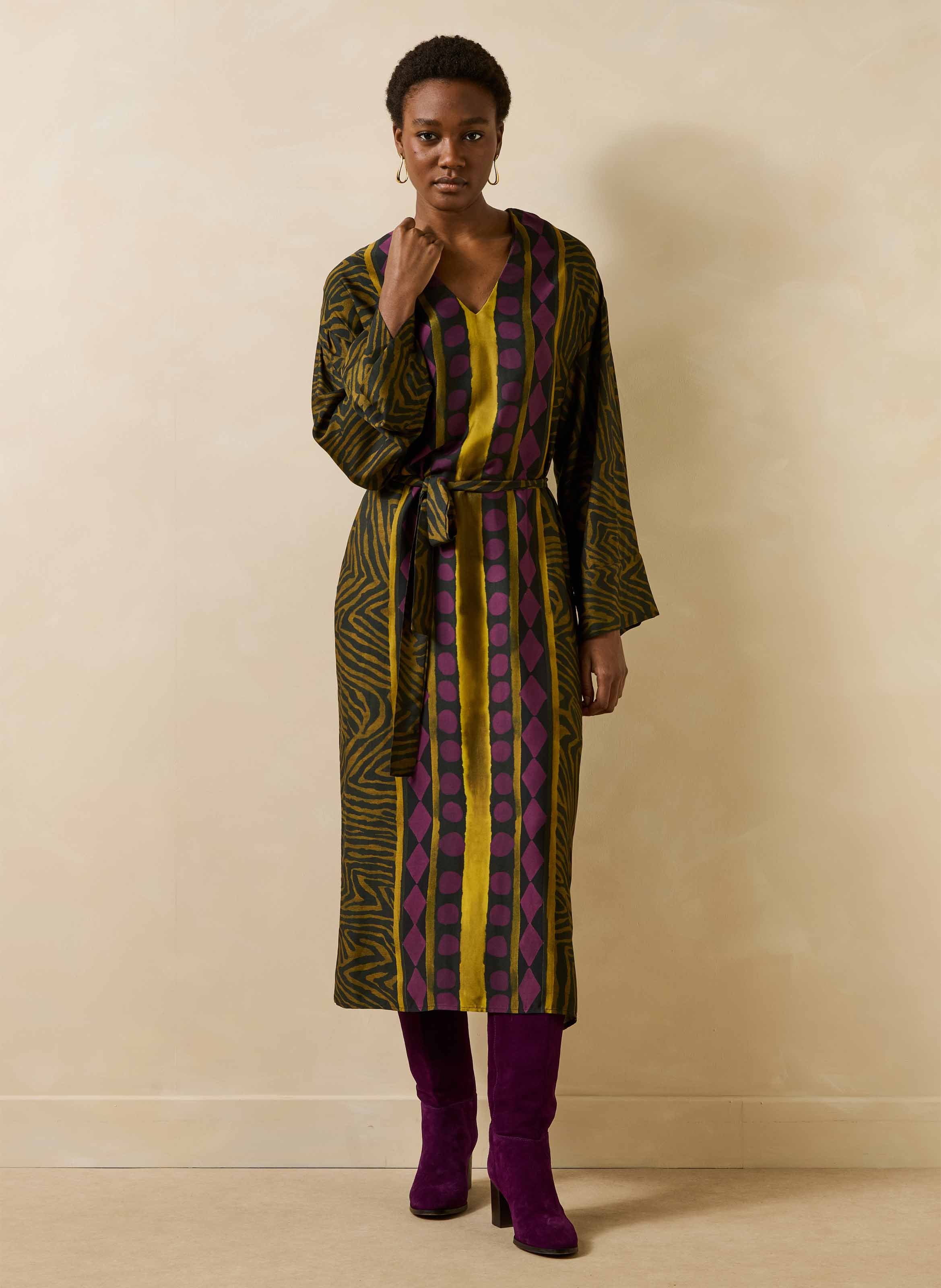 Lange jurk met ceintuur en print LA FEE MARABOUTEE Veelkleurig