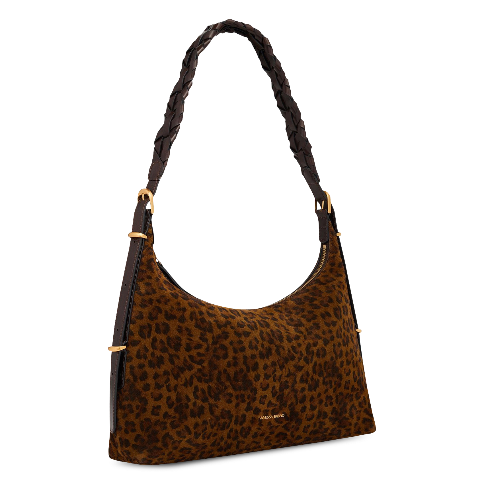 Leopard print suede leather hobo bag VANESSA BRUNO Brown