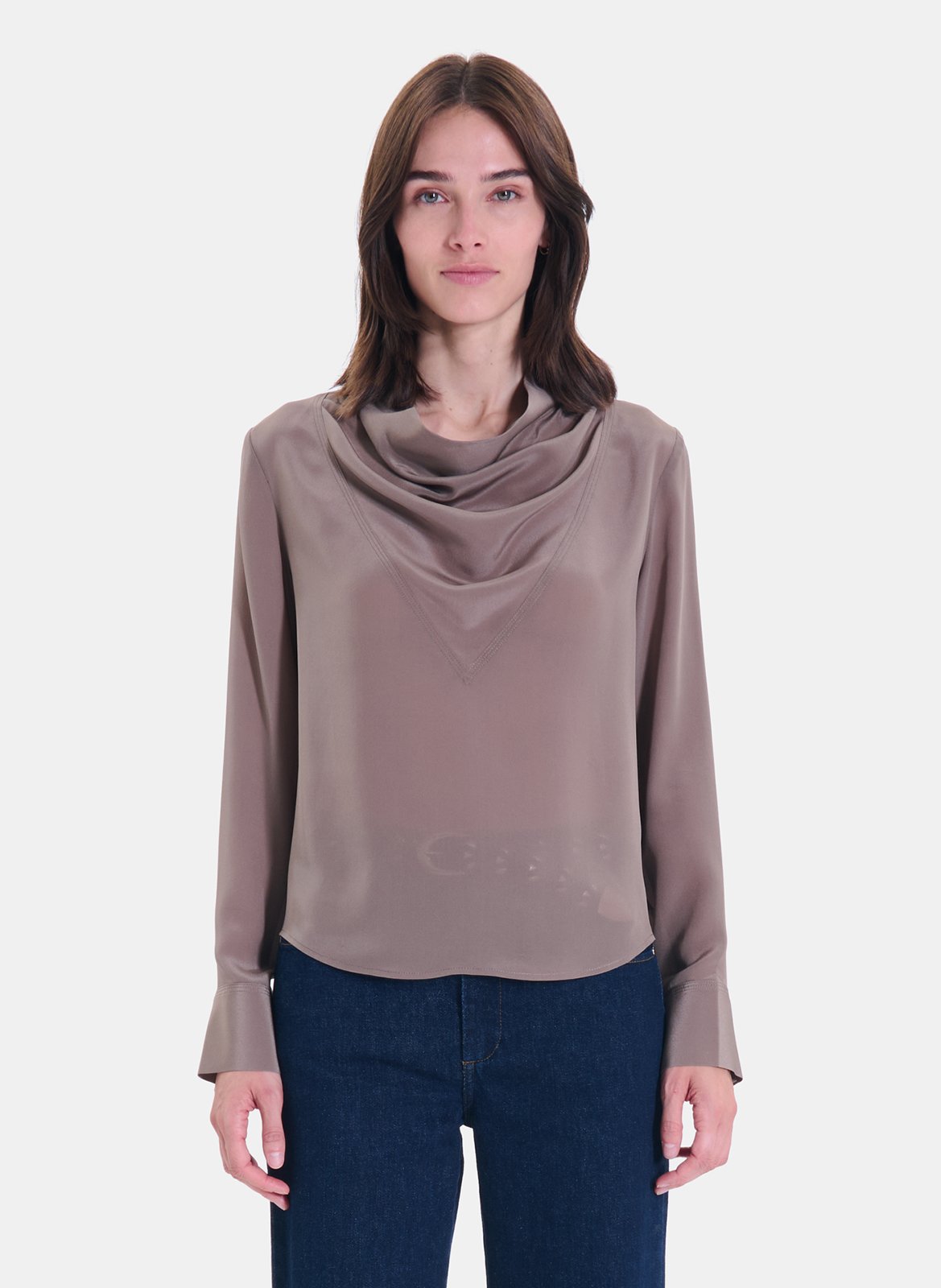 Top manches longues ample drapé en soie ZAPA Grijs
