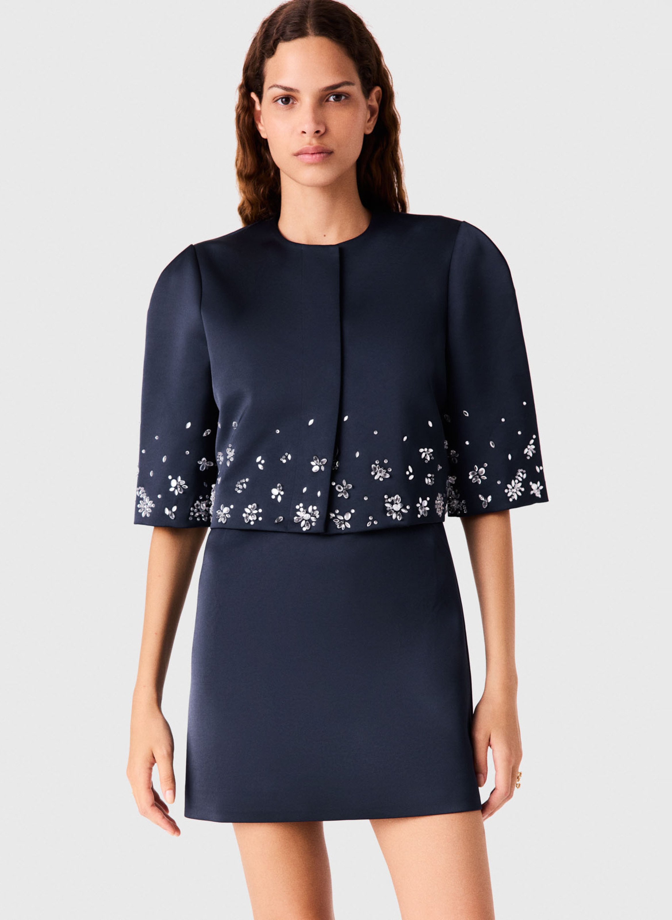 Veste courte manches courtes à strass MAJE Bleu