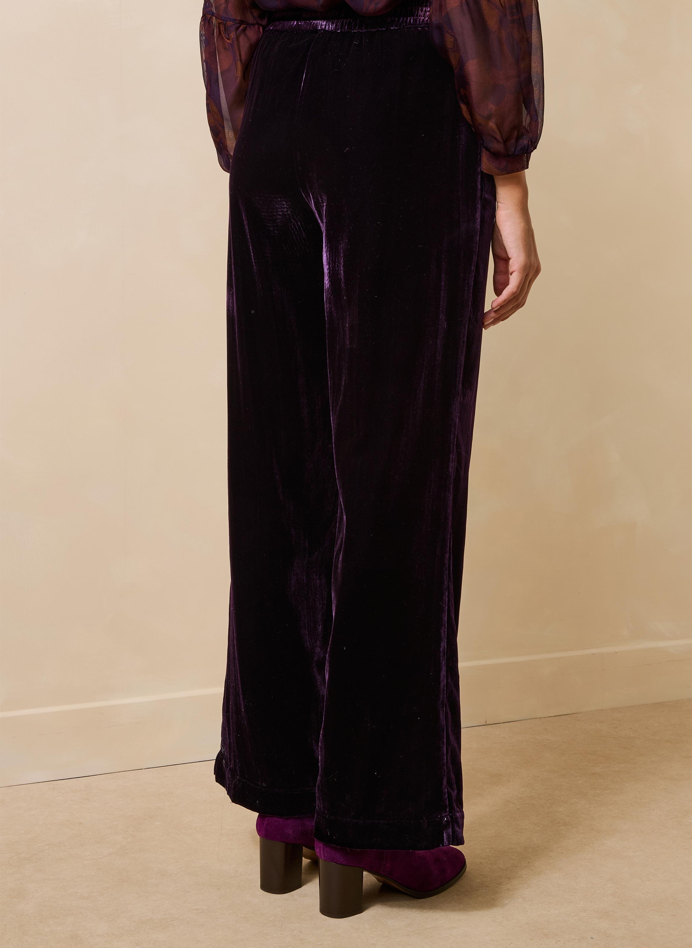 Pantalon large taille haute en velours | Violet LA FEE MARABOUTEE Femme