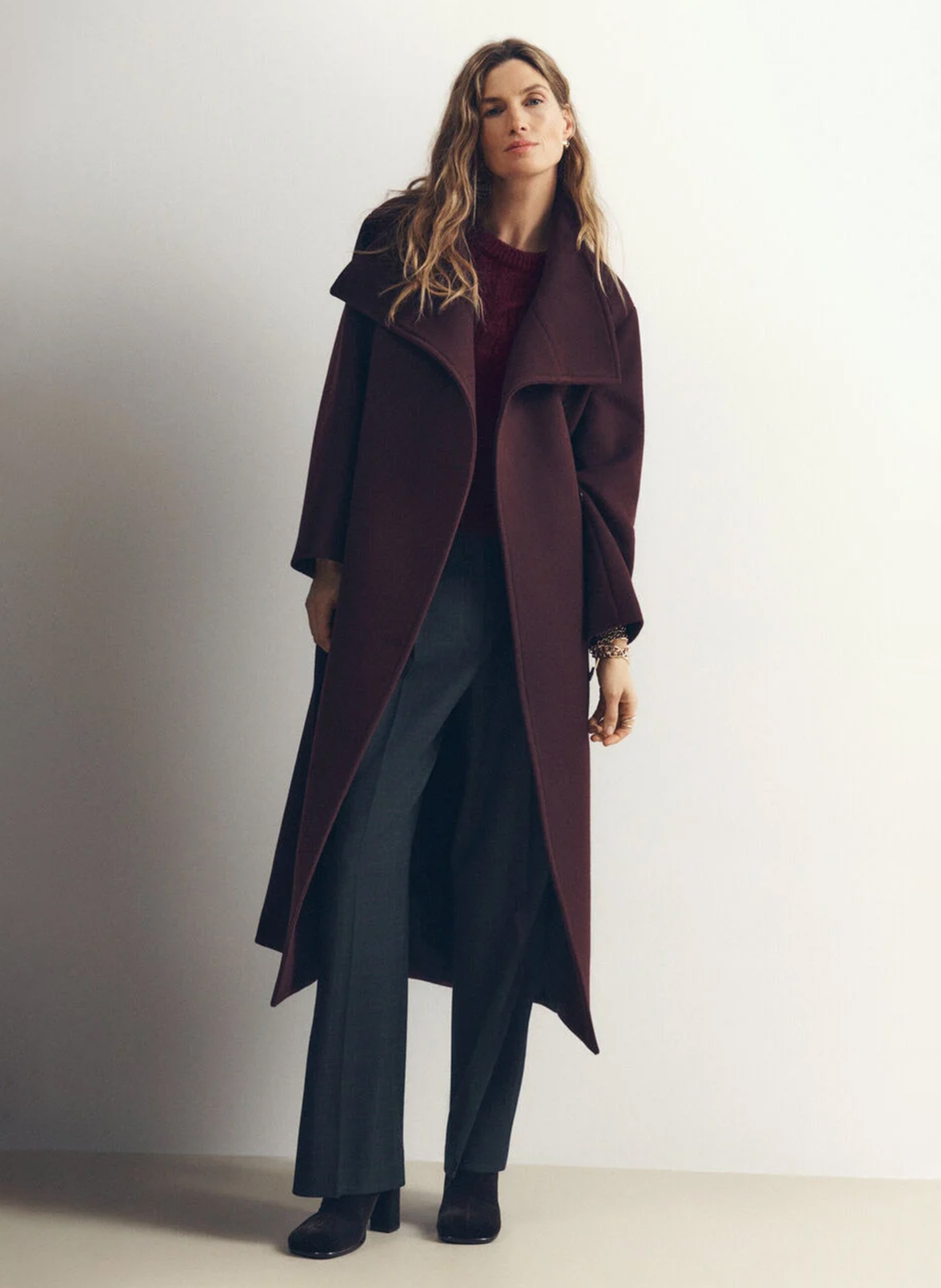 Manteau long ceinturé col montant CAROLL Violet
