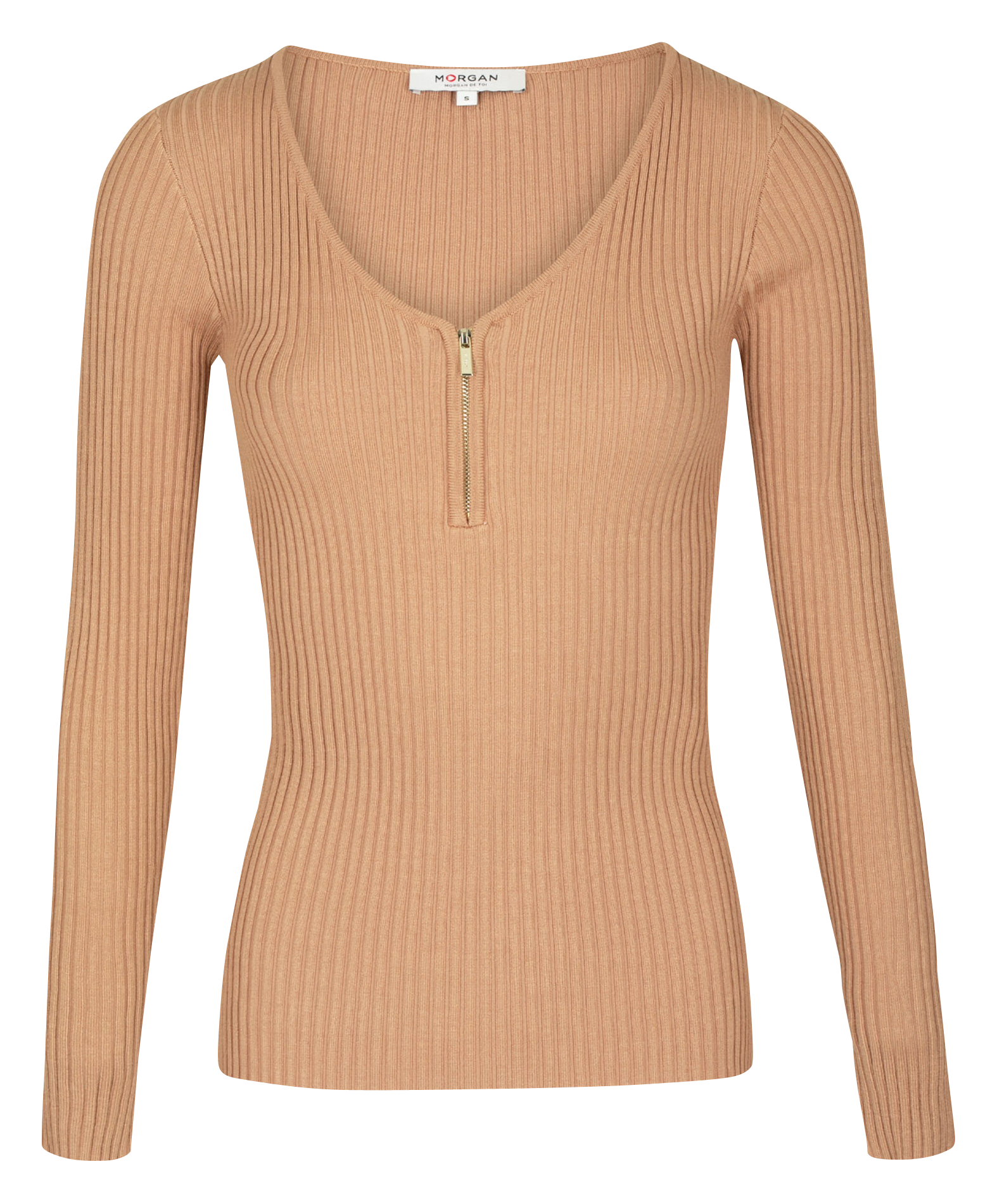 Gebreide trui met ronde hals en ribbelpatroon MORGAN Bruin