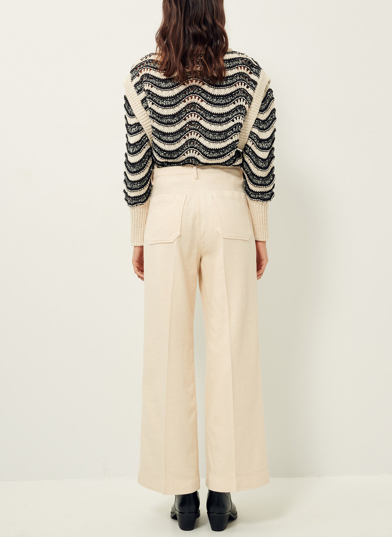 Pantalon droit plissé et texturé en coton SESSUN Beige