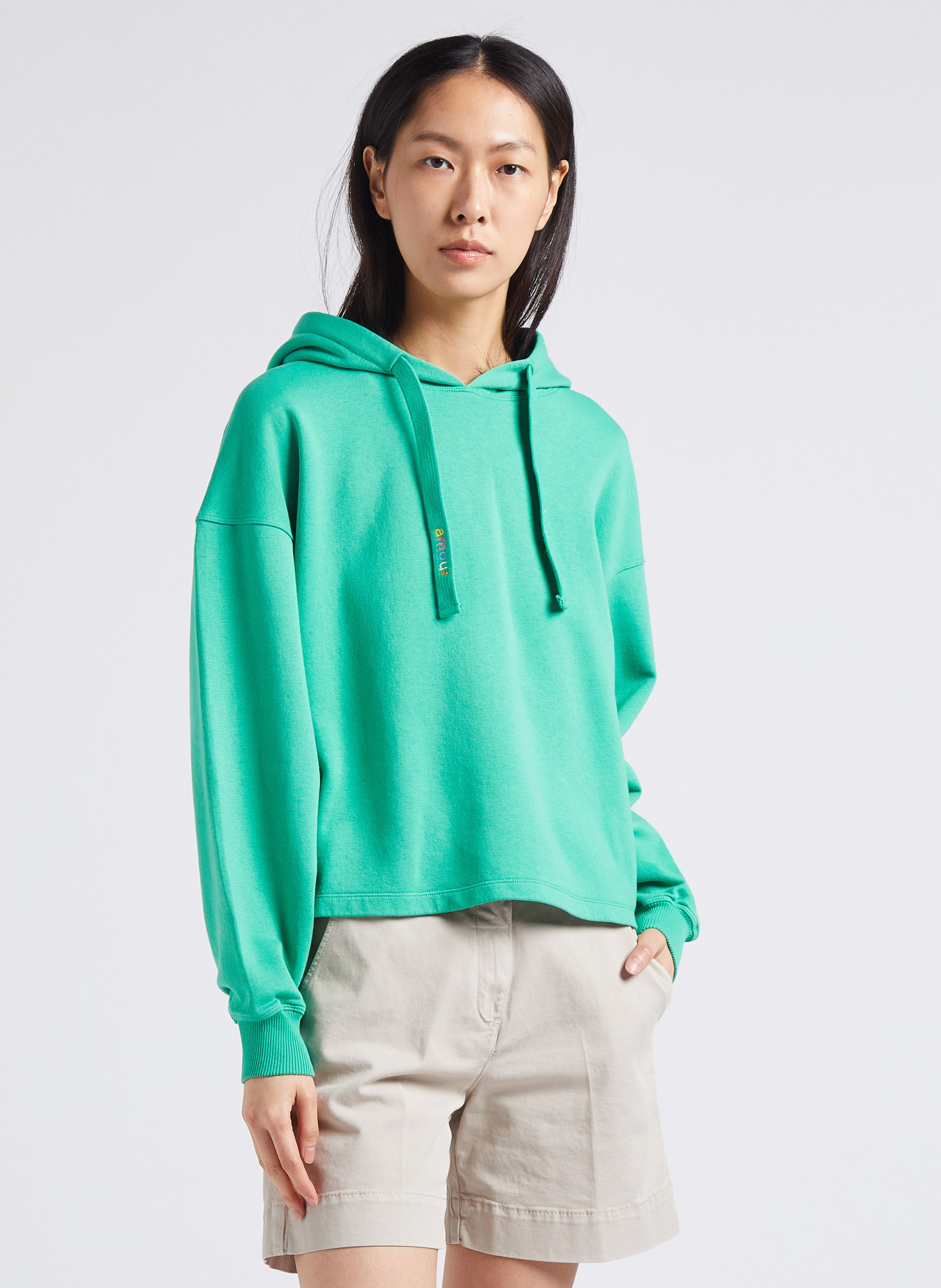 Sweat ample à capuche brodé en coton mélangé MAISON LABICHE Vert