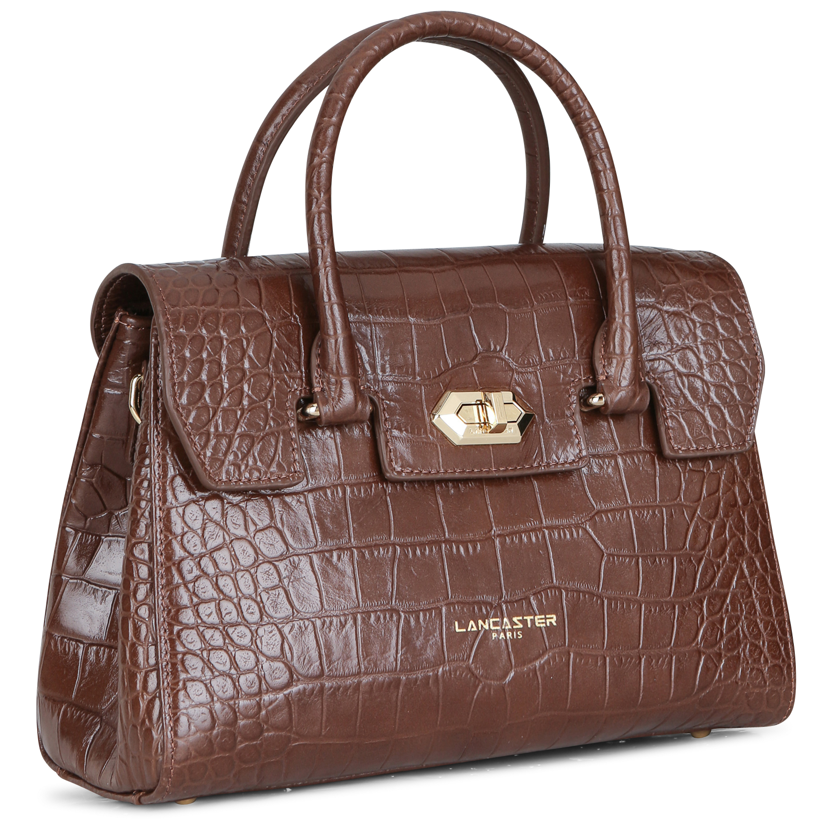 Shopper tas van krokodil reliëf leer LANCASTER PARIS Bruin