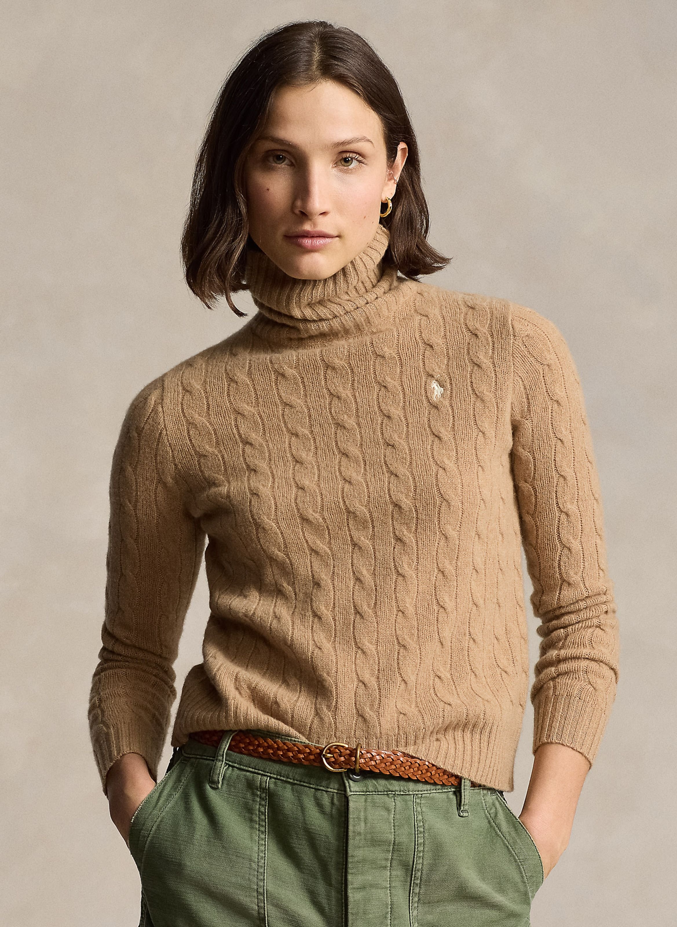 Pull col roule en laine et cachemire Beige