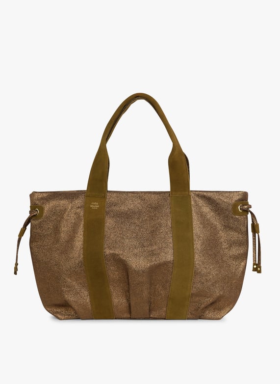 Khaki Metallic leather weekend bag