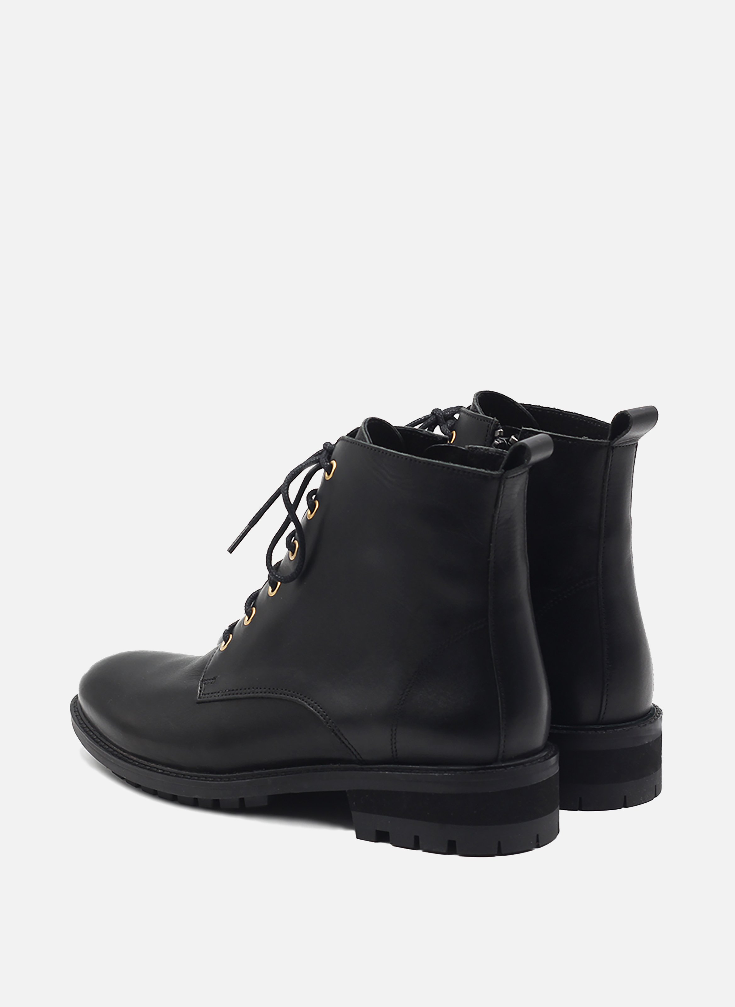 Lace-up flat leather mid-calf boots JULES & JENN Black