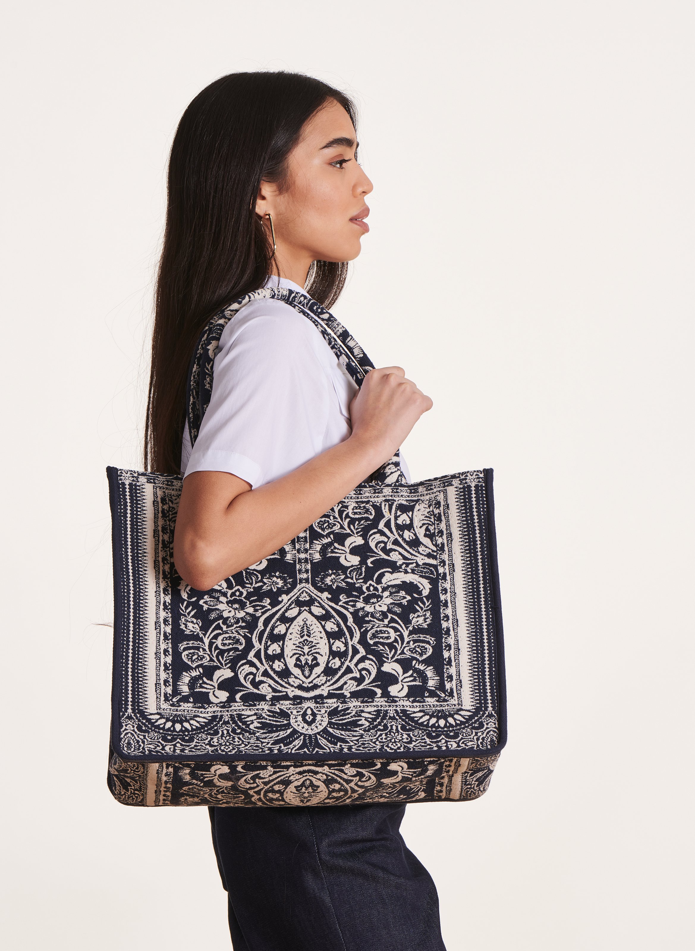 Sac cabas jacquard LA FEE MARABOUTEE Bleu