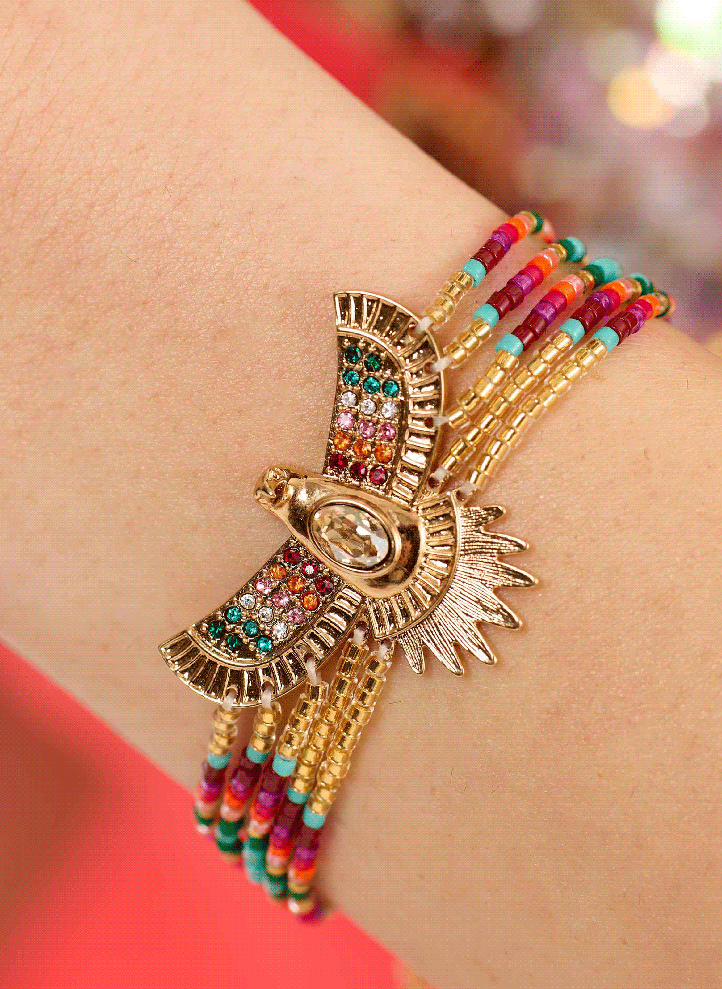 Adjustable bracelet with beads and central cabochon HIPANEMA Multicolored