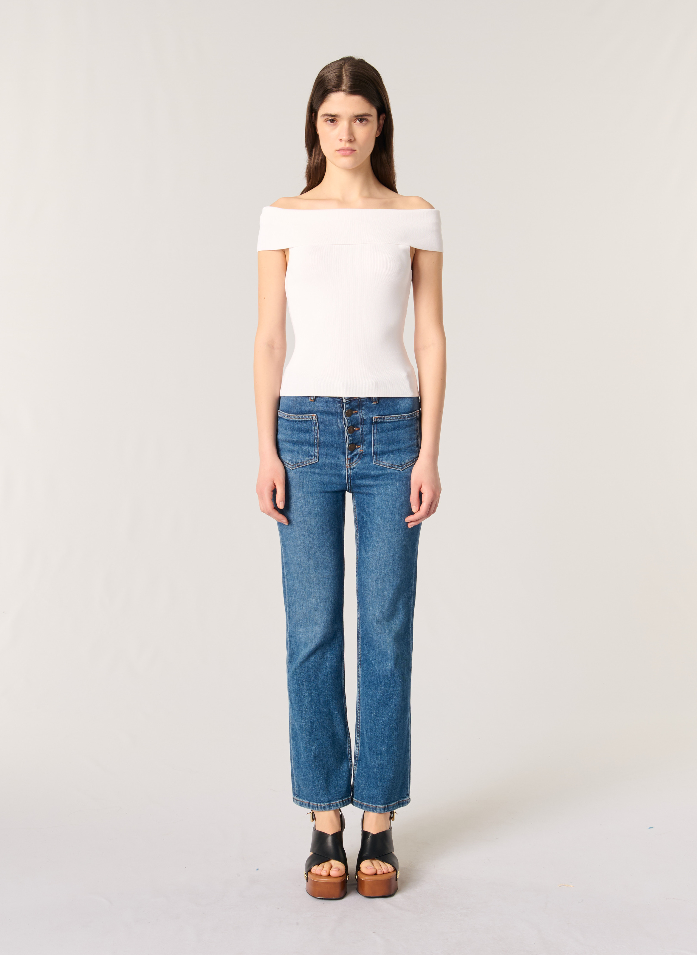 Top col bardot MAJE Blanc