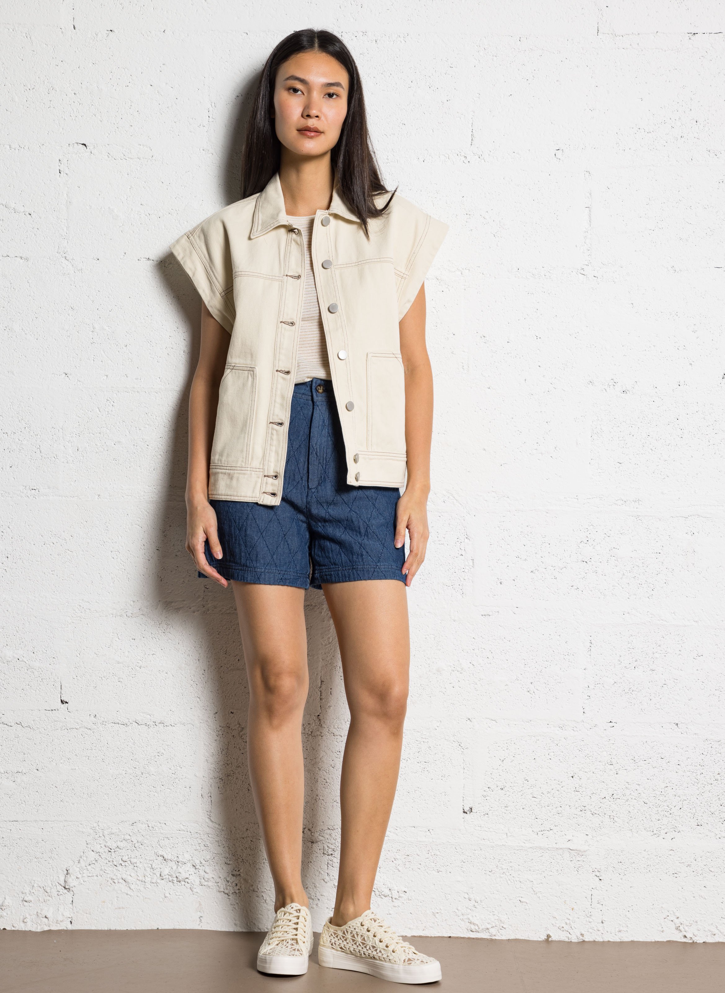 Striped straight t-shirt VILA Beige