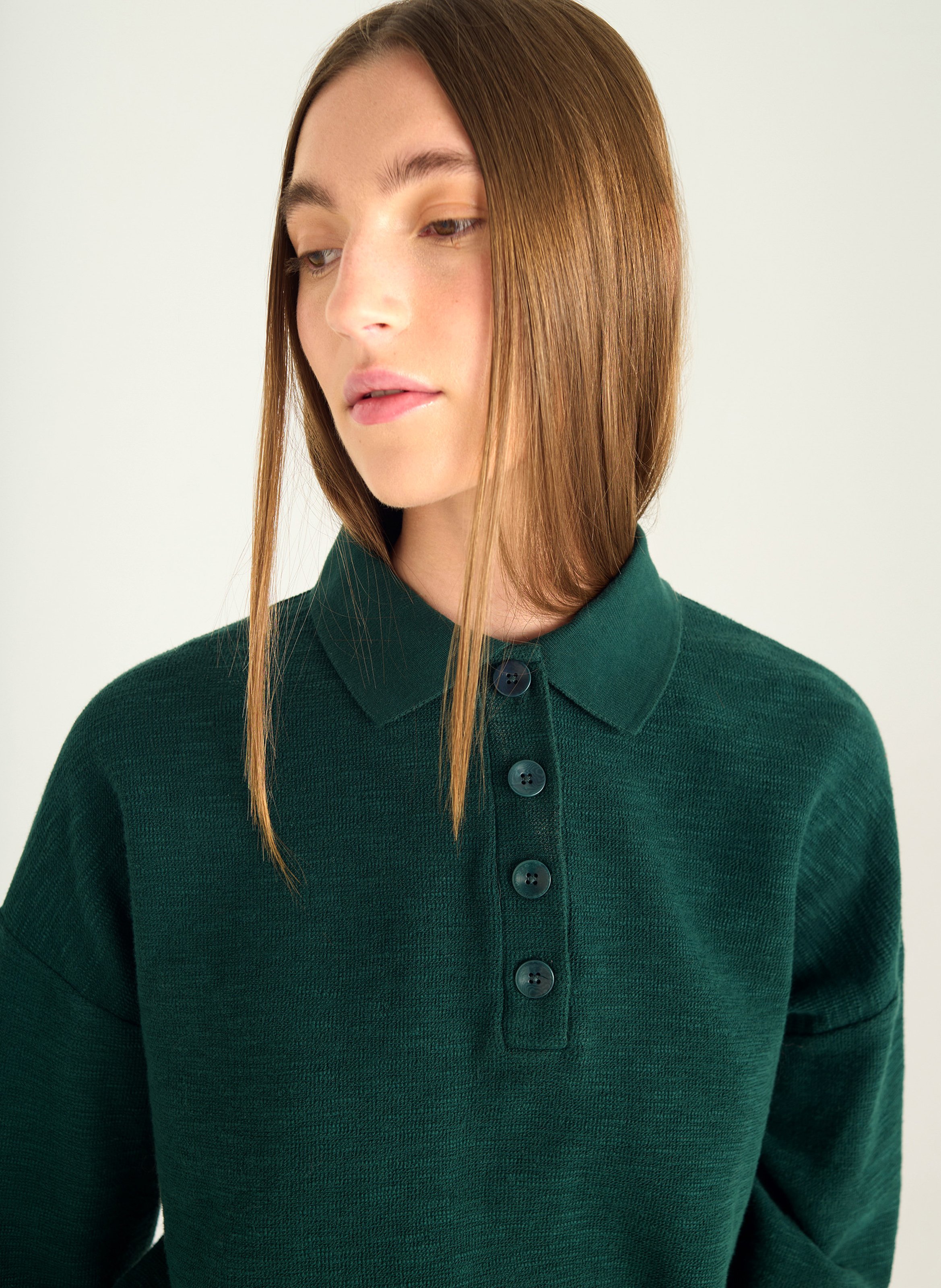 Loose fit solid 3/4 sleeve polo ACOTE Green