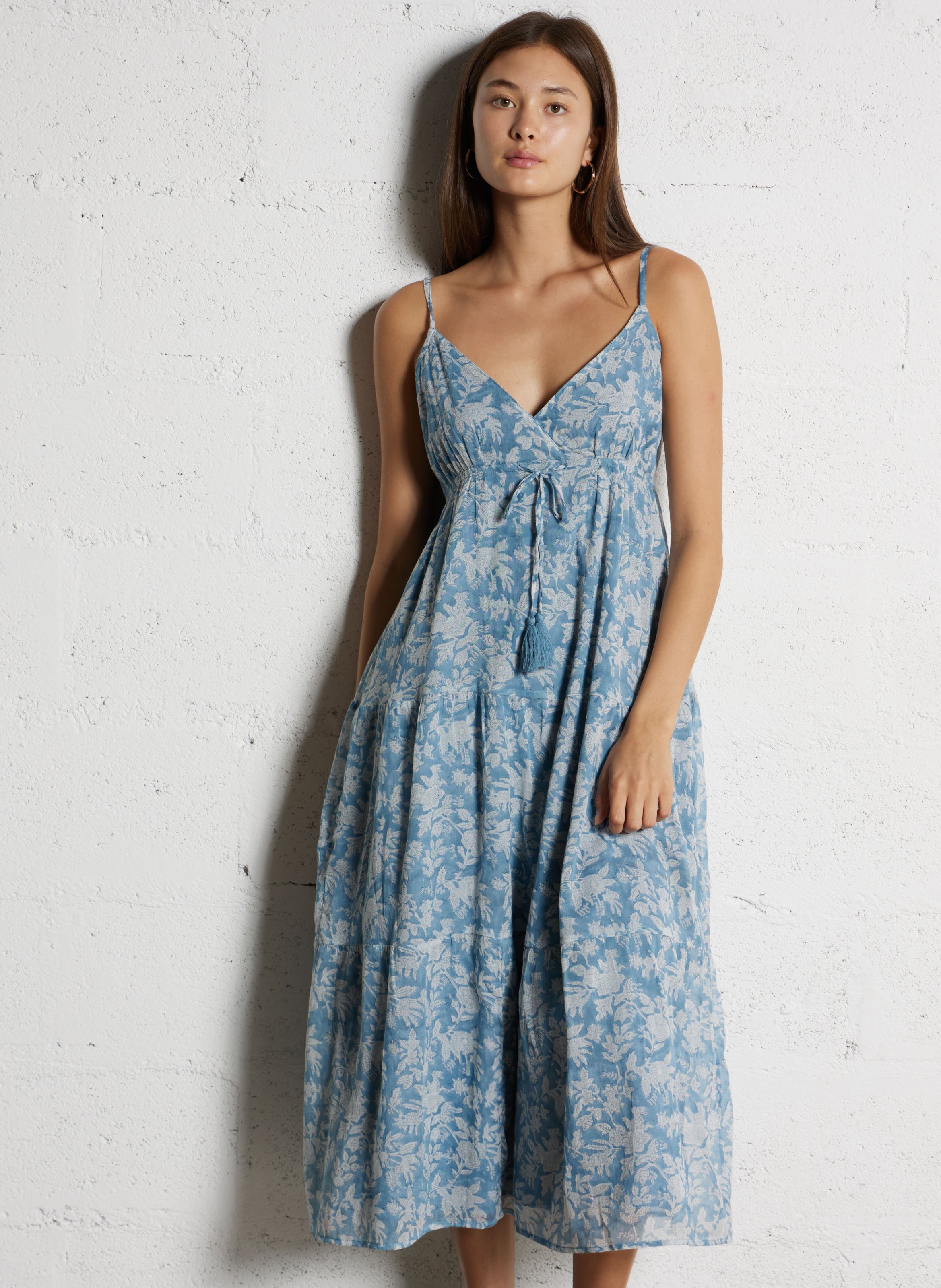 Printed cotton midi dress MAISON 123 Blue