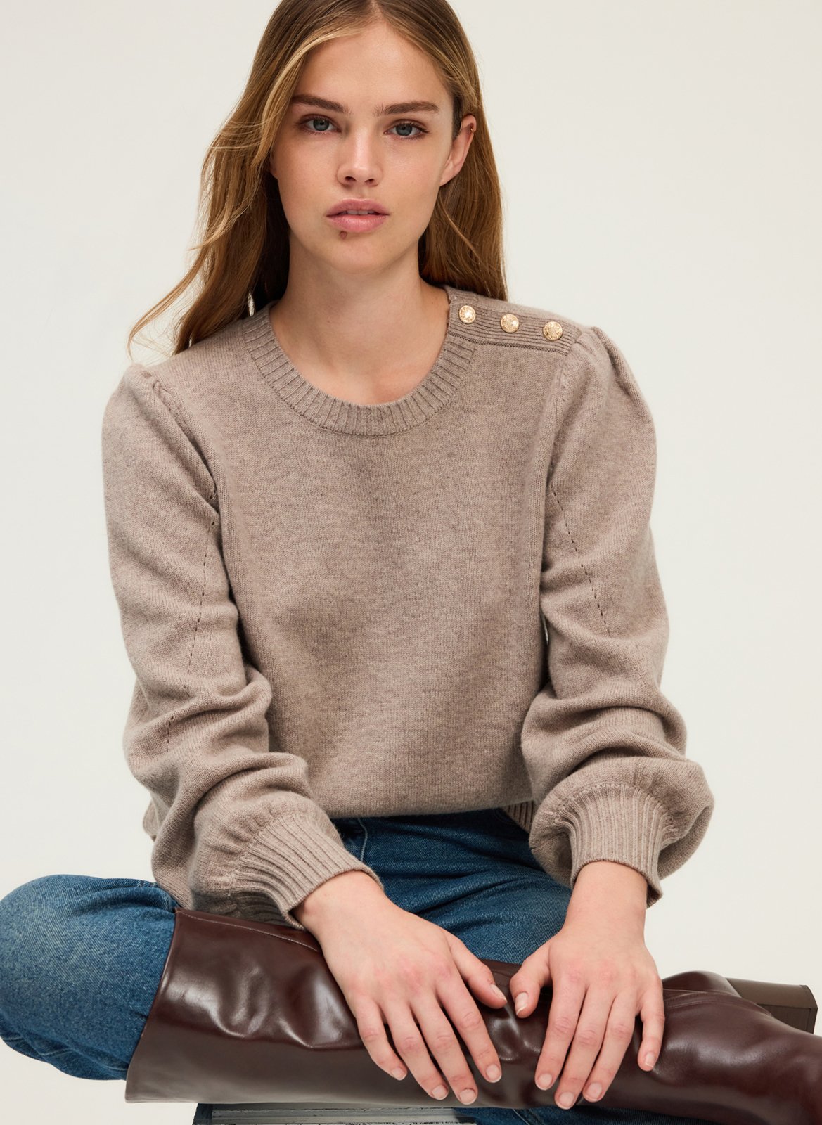 Straight round neck sweater in openwork wool PABLO