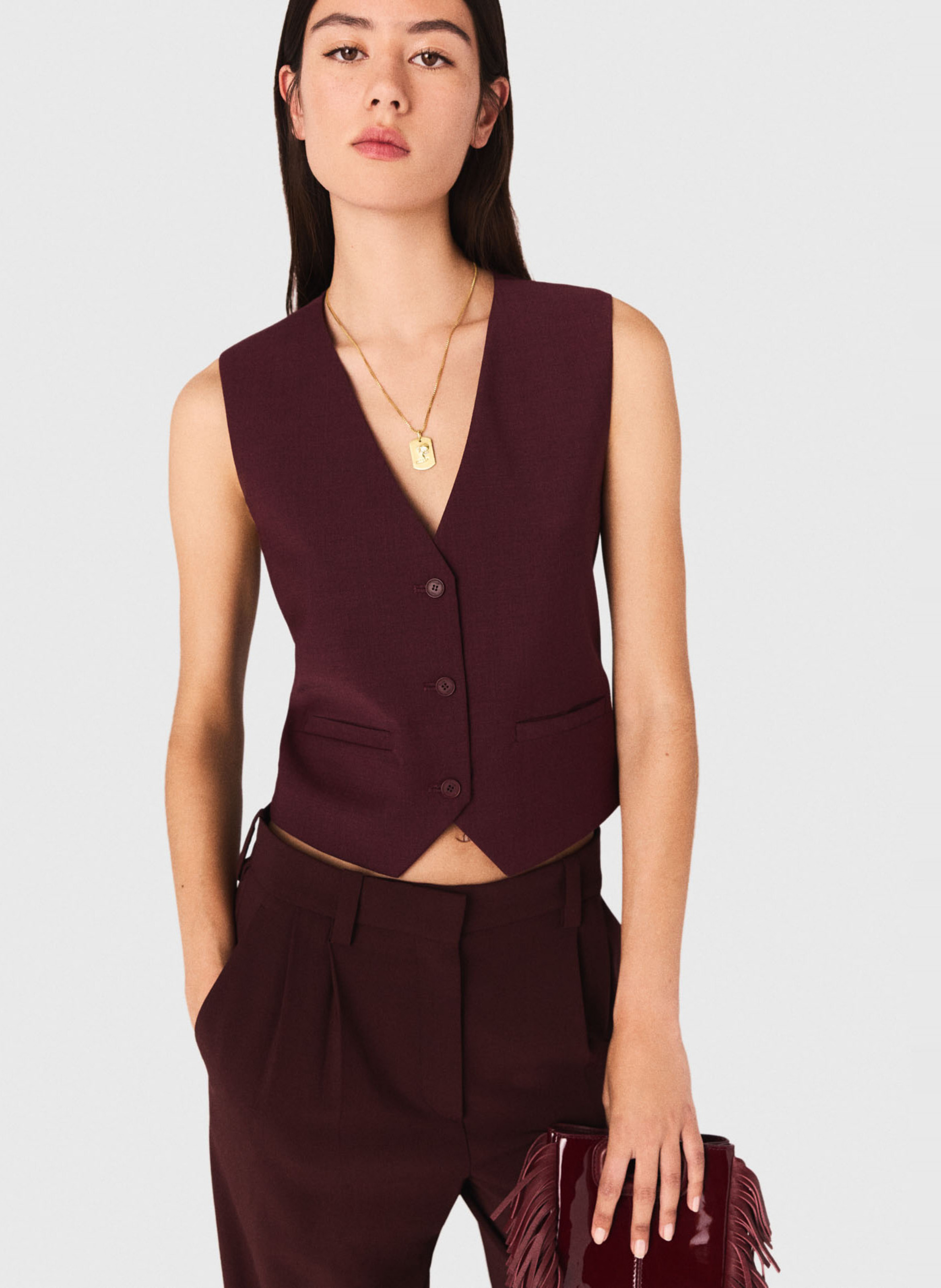 Pantalon large en laine mélangée MAJE Rouge