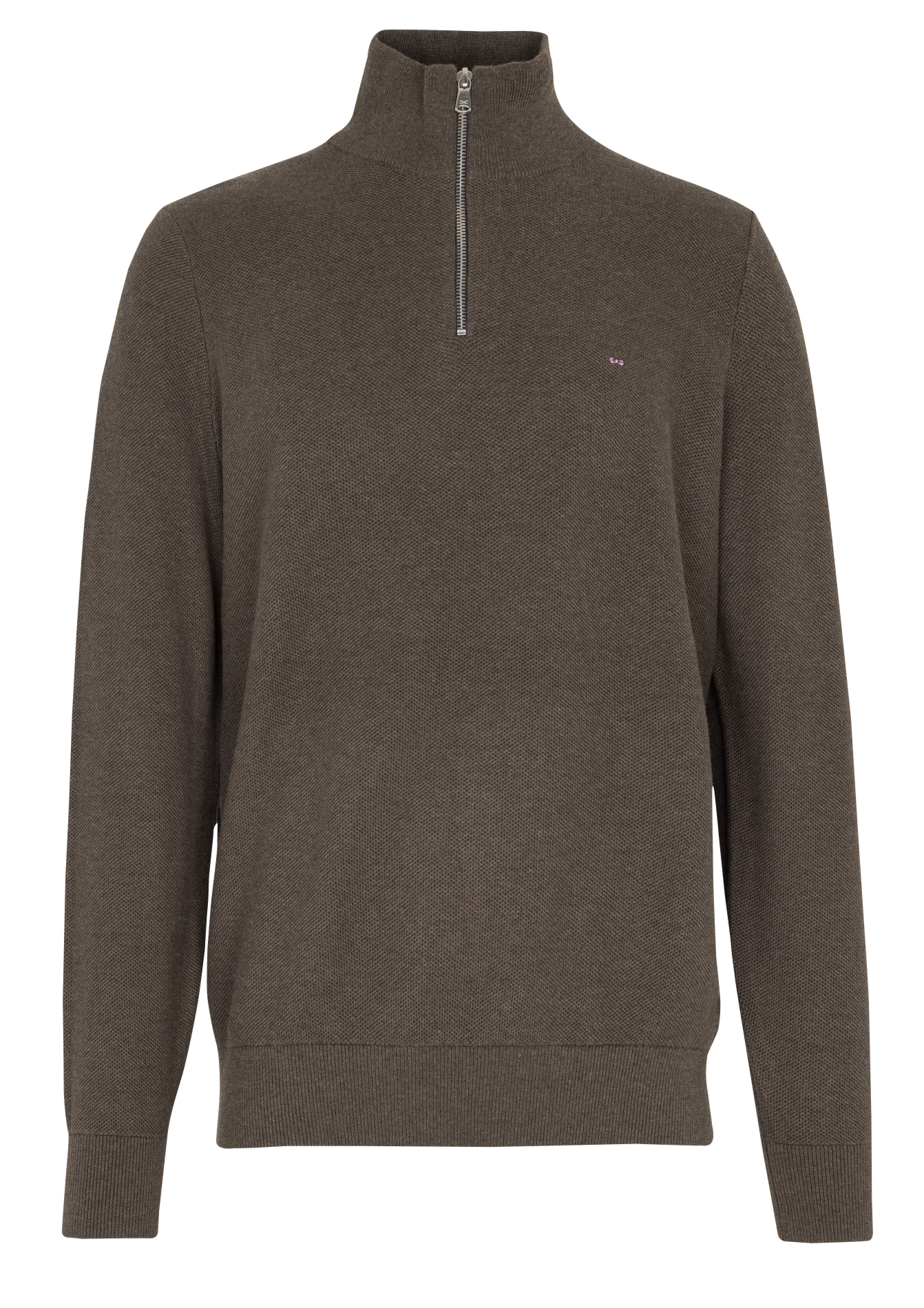 Pull droit col montant brodé en coton EDEN PARK Marron
